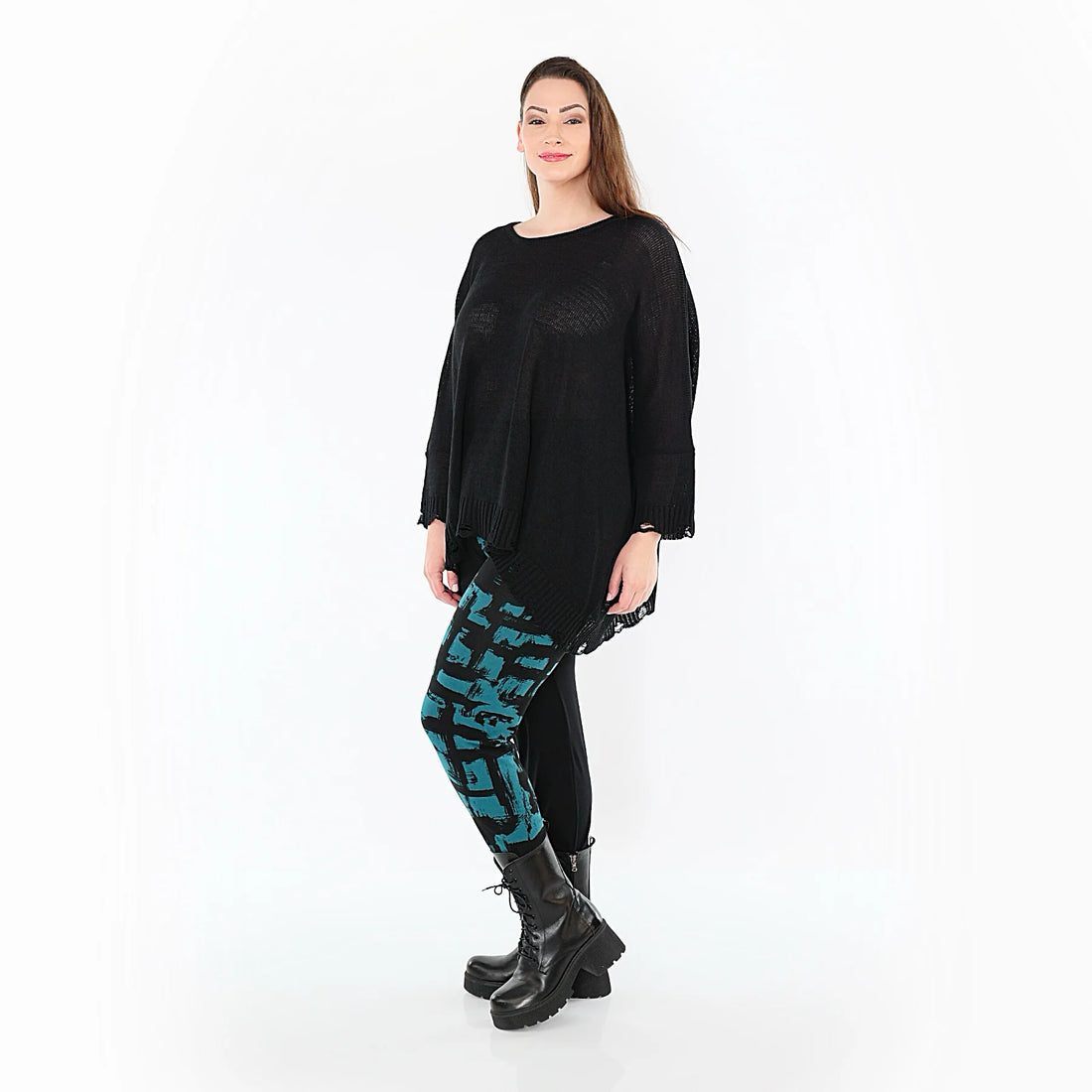  AKH Fashion Leggings in gerader Form, aus Viskose, 1519.0100P, Schwarz/Petrol, Schick
