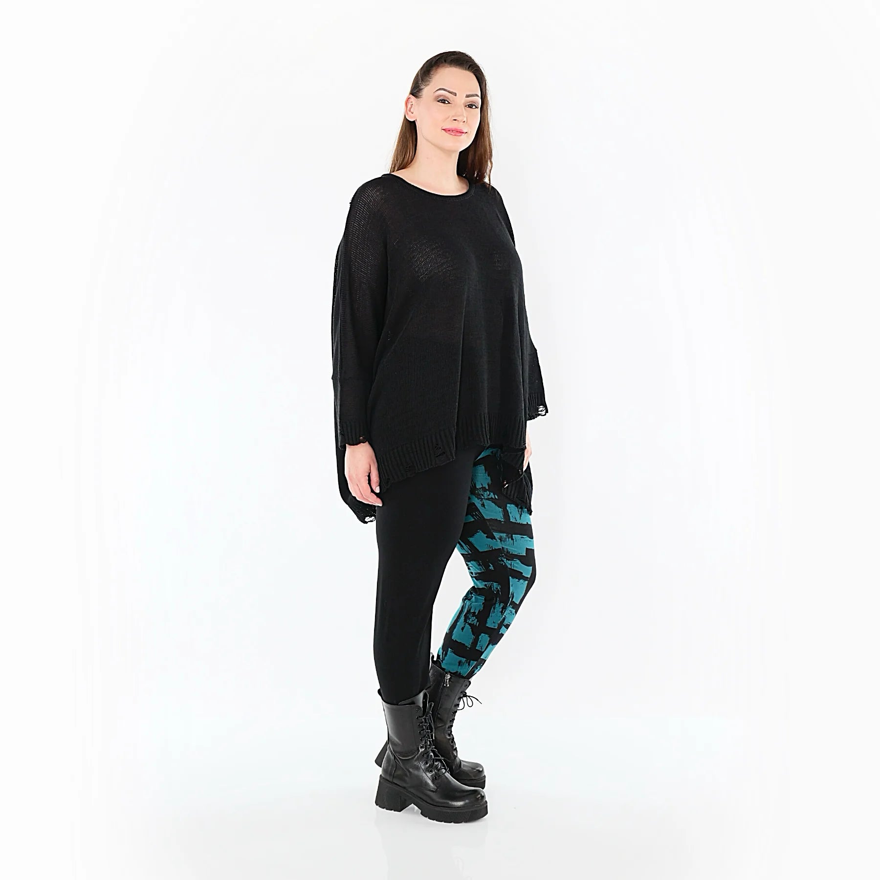  AKH Fashion Leggings in gerader Form, aus Viskose, 1519.0100P, Schwarz/Petrol, Schick