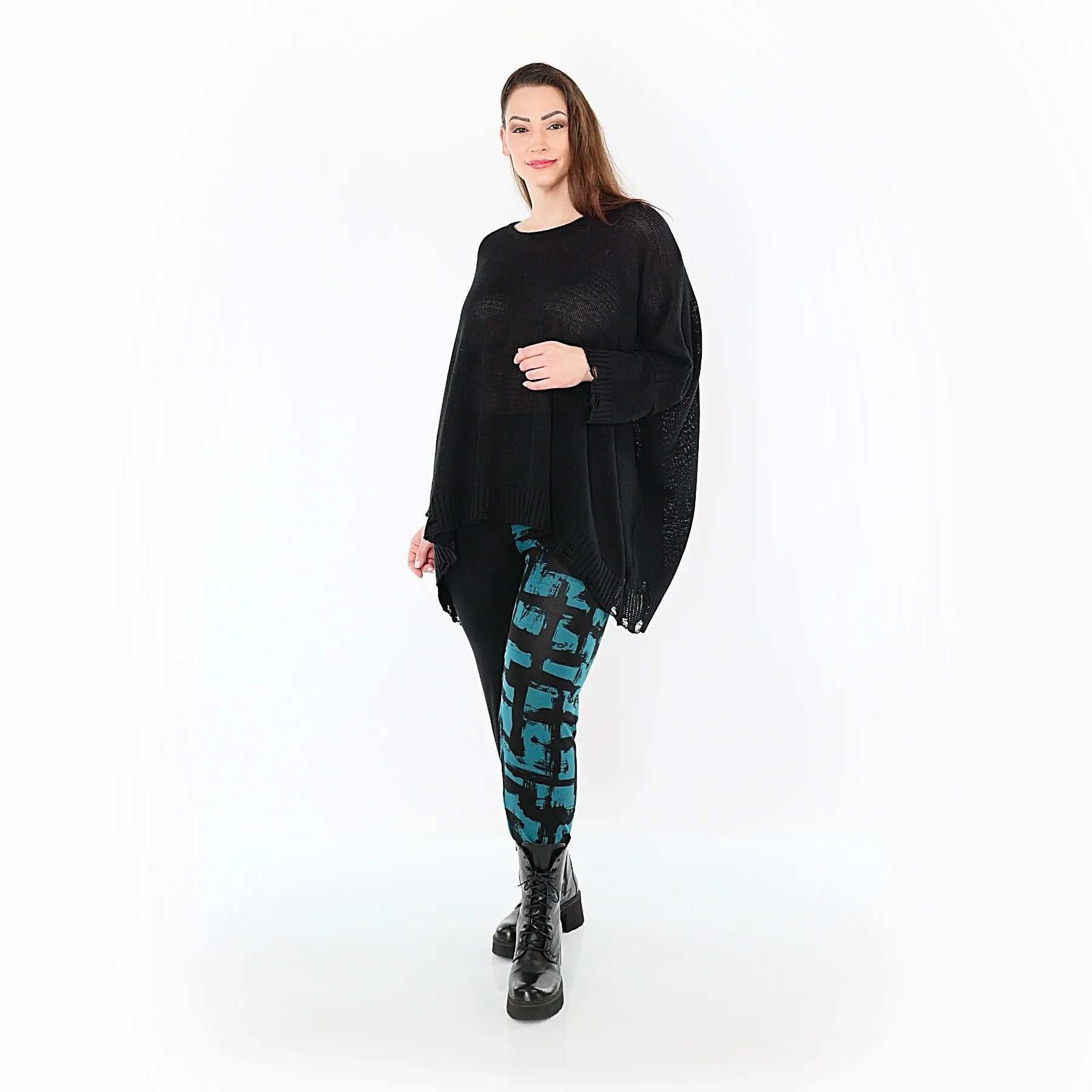  AKH Fashion Leggings in gerader Form, aus Viskose, 1519.0100P, Schwarz/Petrol, Schick