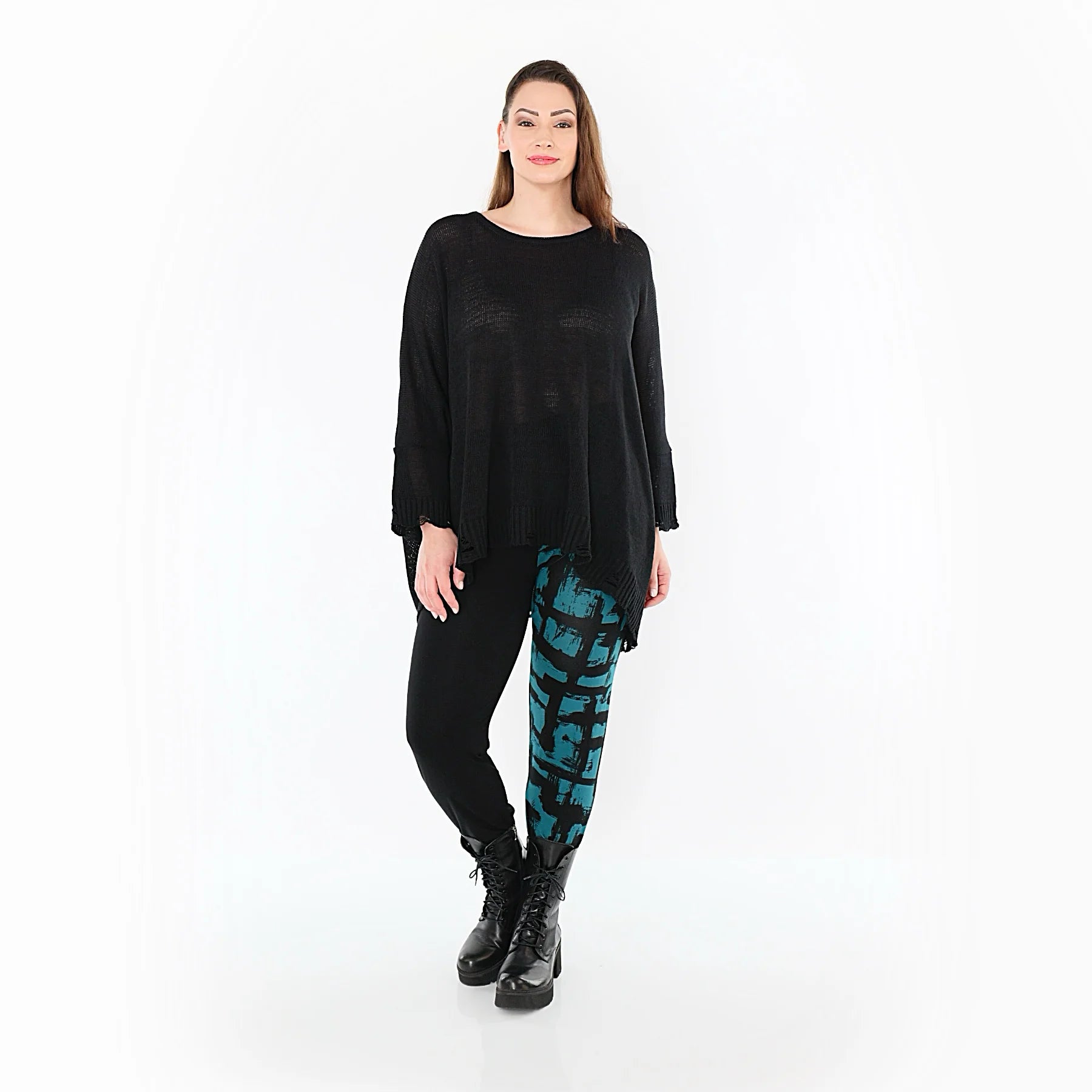  AKH Fashion Leggings in gerader Form, aus Viskose, 1519.0100P, Schwarz/Petrol, Schick