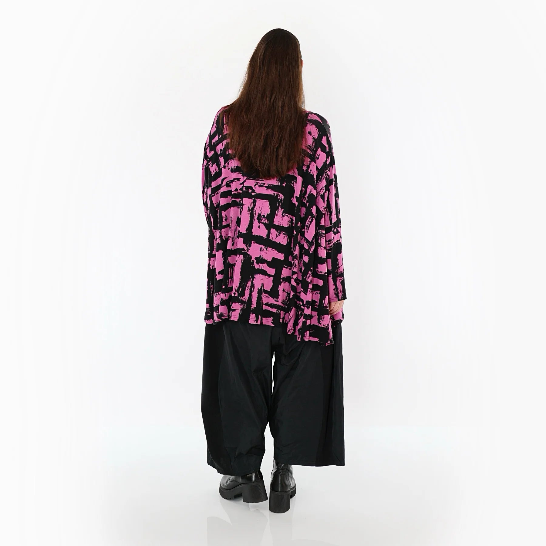  A-Form Bigshirt von AKH Fashion aus Viskose, 1519.02593, Fuchsia/Schwarz, Pinselstrich