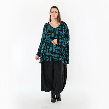  A-Form Bigshirt von AKH Fashion aus Viskose, 1519.02593, Petrol/Schwarz, Pinselstrich, Schick