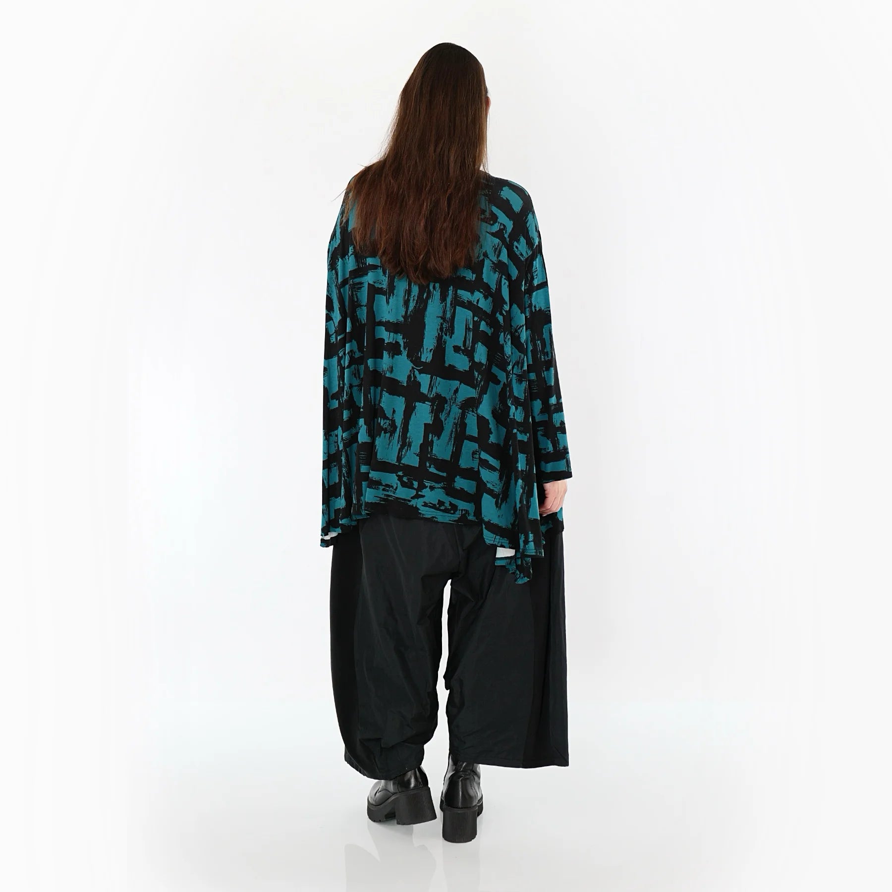  A-Form Bigshirt von AKH Fashion aus Viskose, 1519.02593, Petrol/Schwarz, Pinselstrich, Schick
