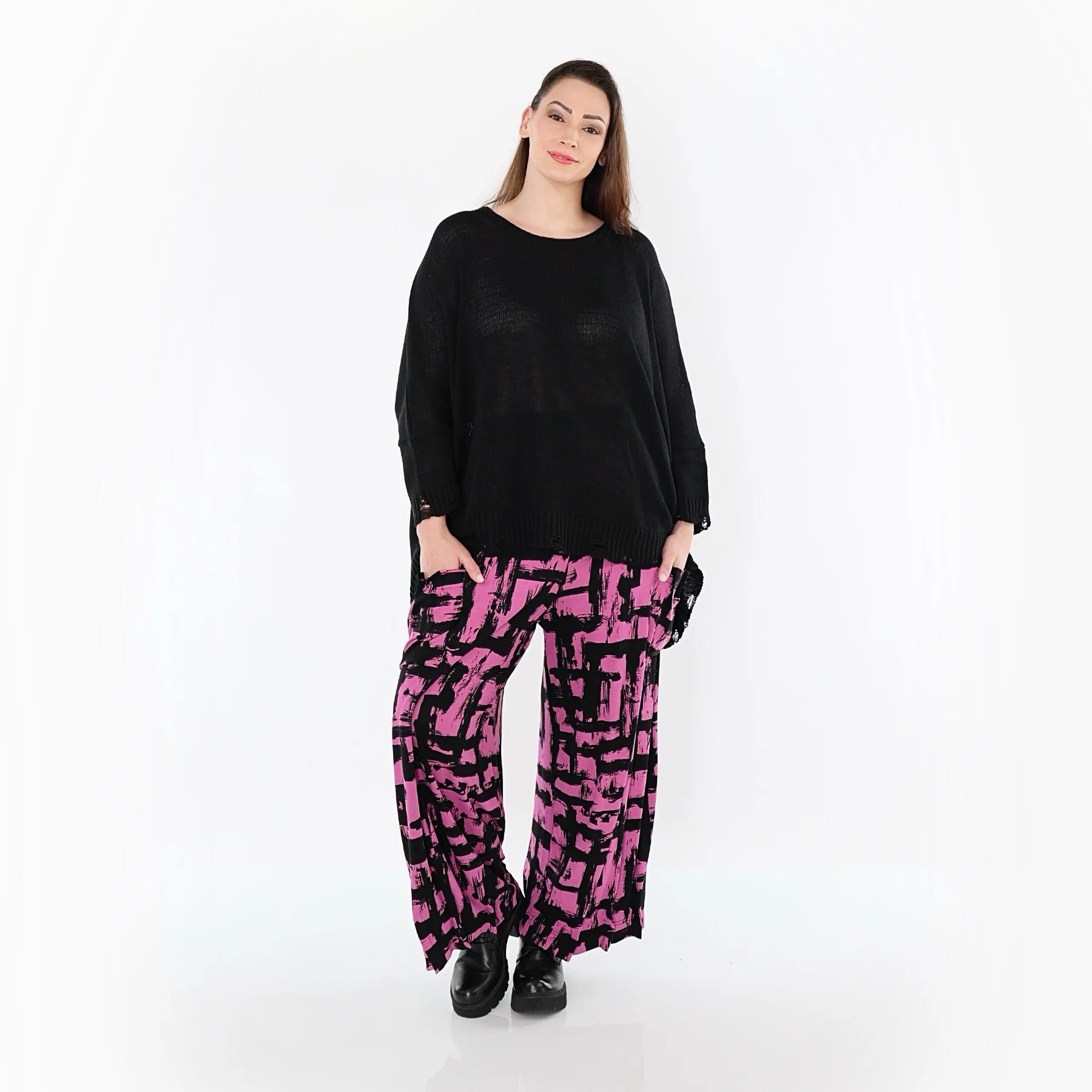  Ballonhose von AKH Fashion aus Viskose, 1519.07007, Fuchsia/Schwarz, Pinselstrich, Schick