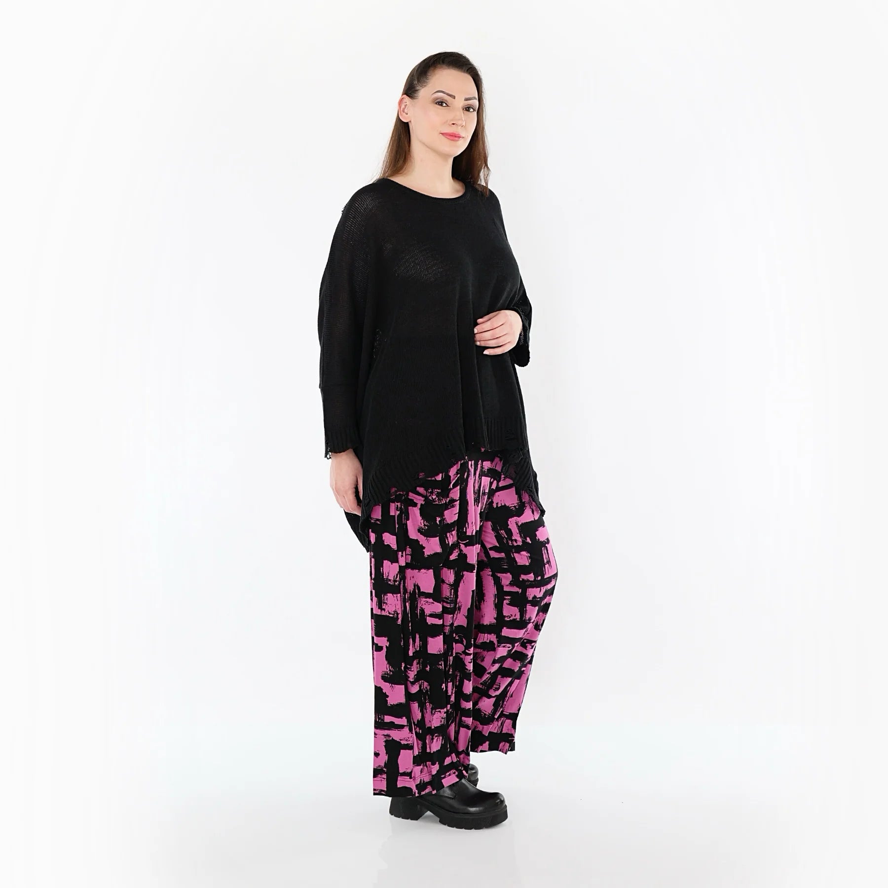  Ballonhose von AKH Fashion aus Viskose, 1519.07007, Fuchsia/Schwarz, Pinselstrich, Schick