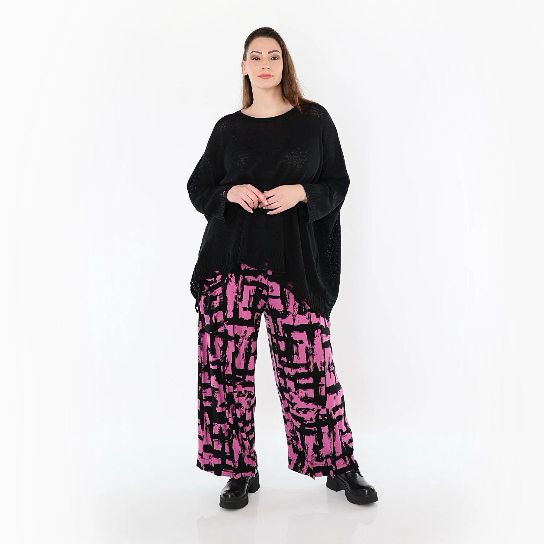  Ballonhose von AKH Fashion aus Viskose, 1519.07007, Fuchsia/Schwarz, Pinselstrich, Schick