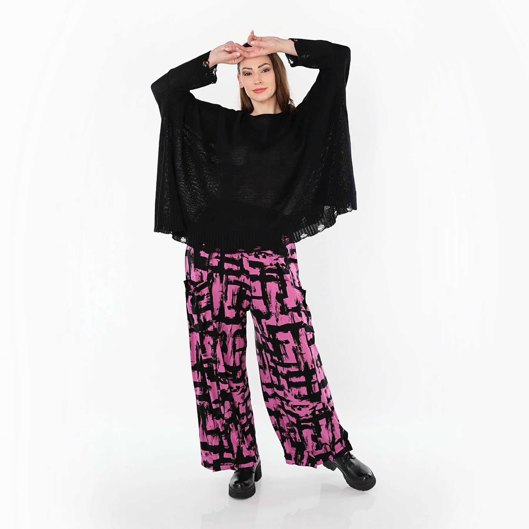  Ballonhose von AKH Fashion aus Viskose, 1519.07007, Fuchsia/Schwarz, Pinselstrich, Schick