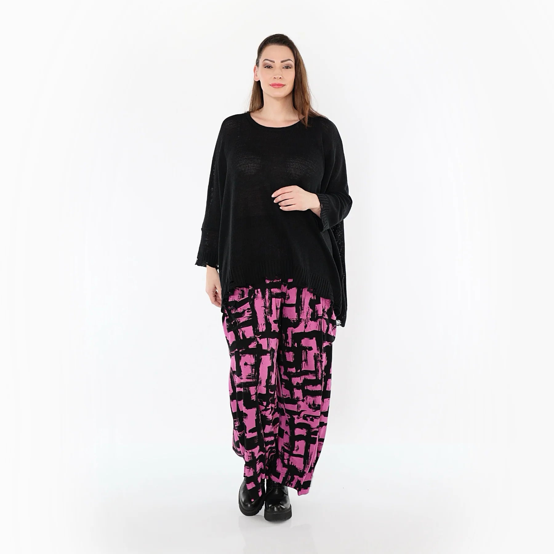  Ballonhose von AKH Fashion aus Viskose, 1519.07007, Fuchsia/Schwarz, Pinselstrich, Schick
