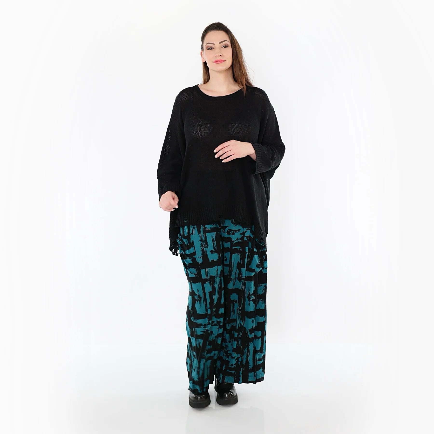  Ballonhose von AKH Fashion aus Viskose, 1519.07007, Petrol/Schwarz, Pinselstrich, Schick