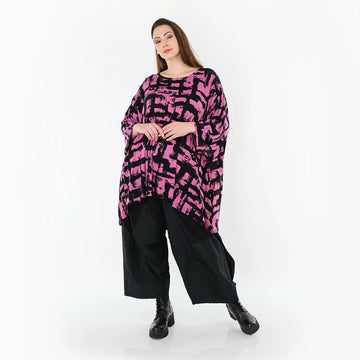  A-Form Bigshirt von AKH Fashion aus Viskose, 1519.07116, Fuchsia/Schwarz, Pinselstrich