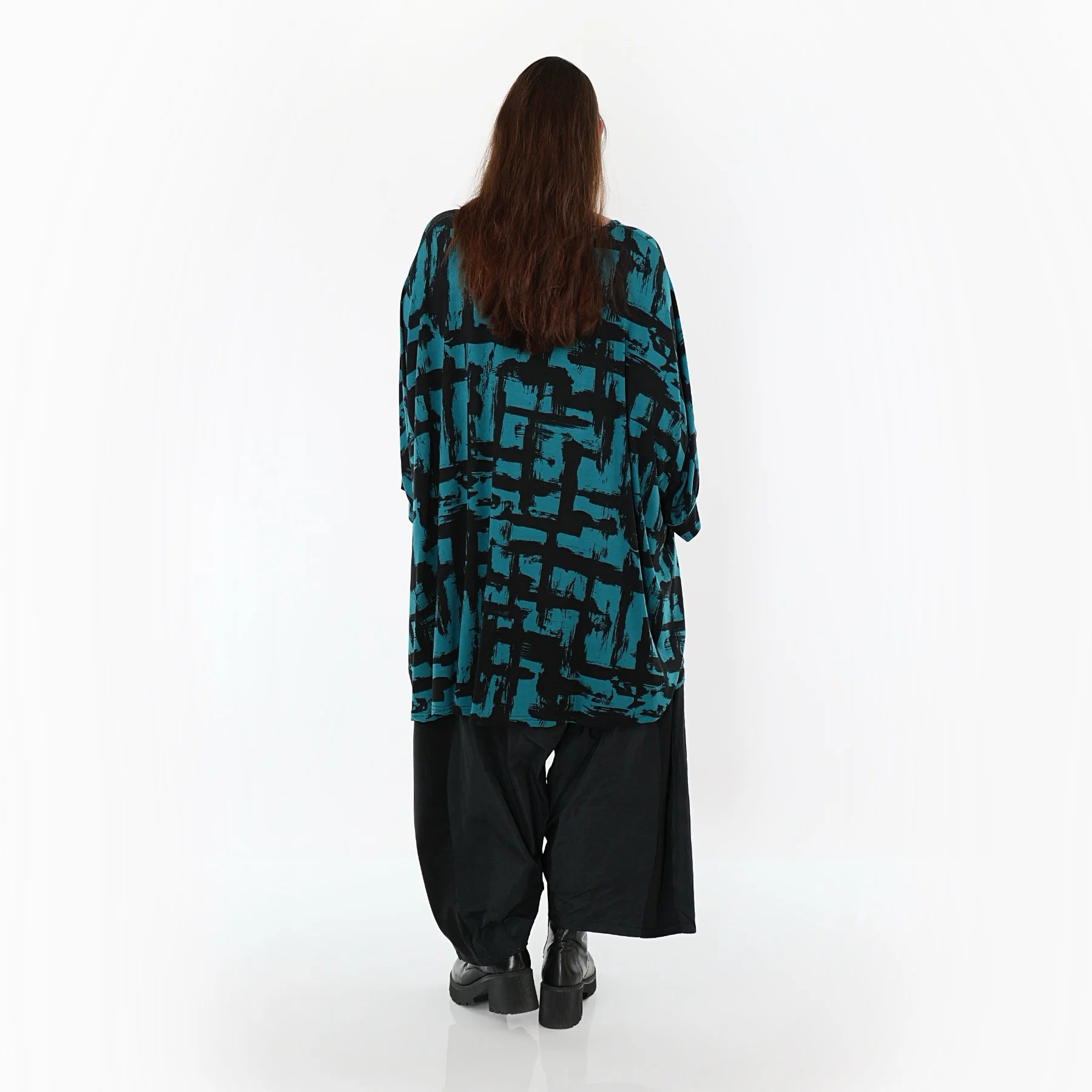  A-Form Bigshirt von AKH Fashion aus Viskose, 1519.07116, Petrol/Schwarz, Pinselstrich, Schick