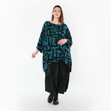  A-Form Bigshirt von AKH Fashion aus Viskose, 1519.07116, Petrol/Schwarz, Pinselstrich, Schick