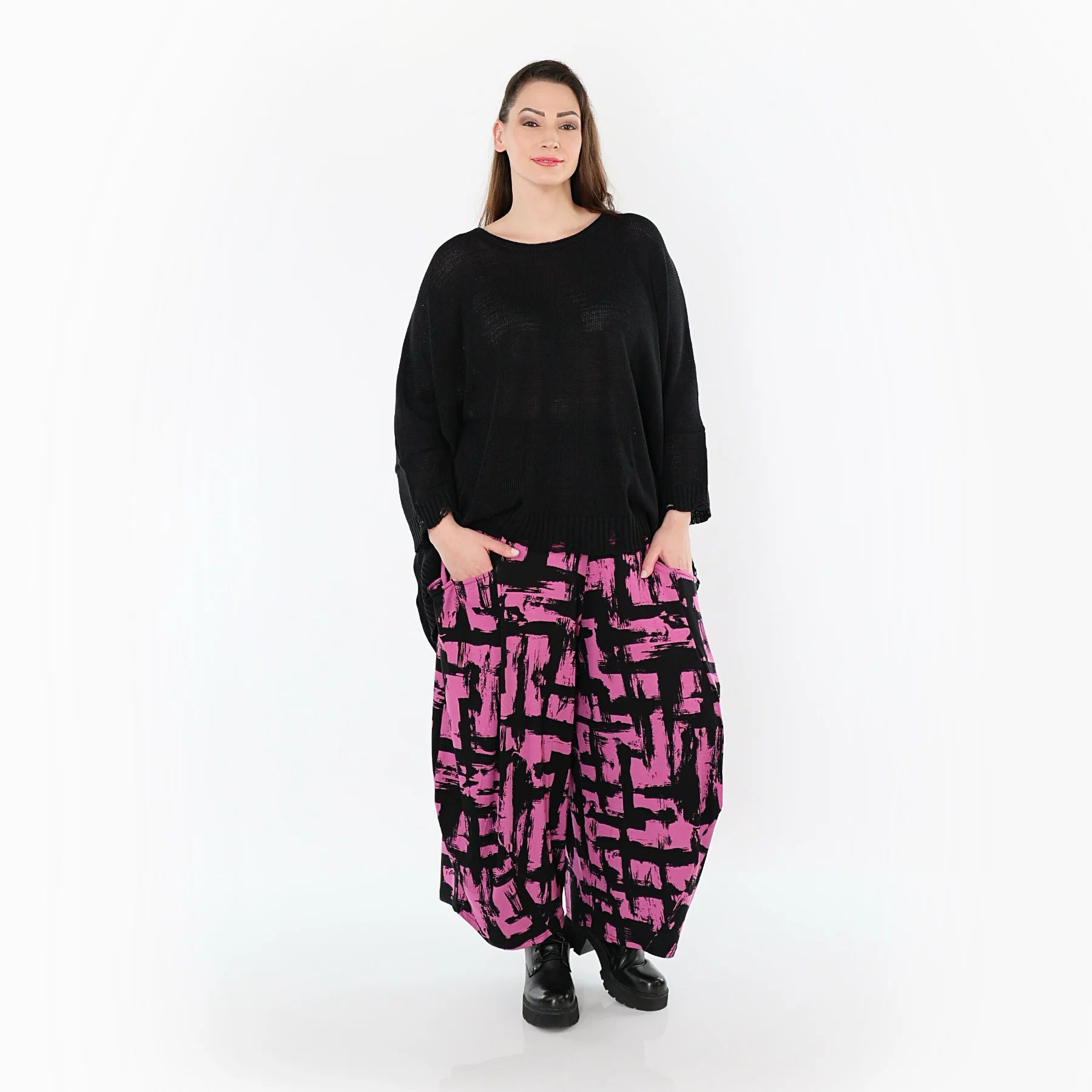 Ballonhose von AKH Fashion aus Viskose, 1519.08069, Fuchsia/Schwarz, Pinselstrich, Schick