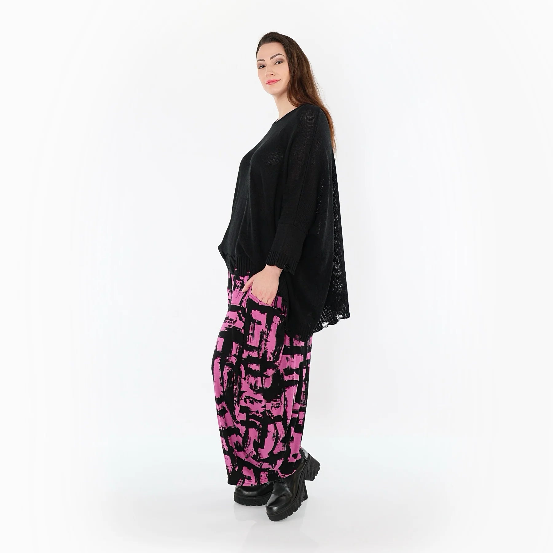  Ballonhose von AKH Fashion aus Viskose, 1519.08069, Fuchsia/Schwarz, Pinselstrich, Schick