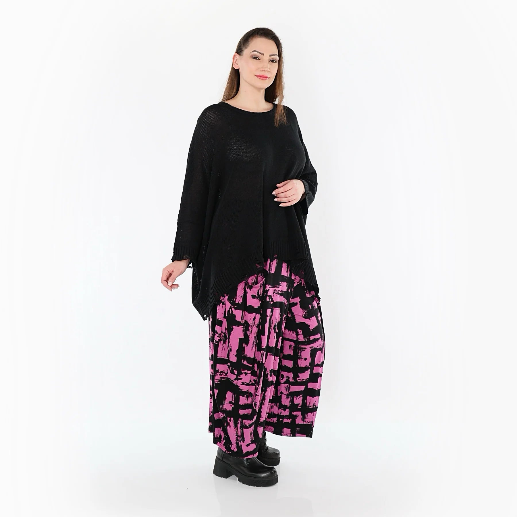  Ballonhose von AKH Fashion aus Viskose, 1519.08069, Fuchsia/Schwarz, Pinselstrich, Schick