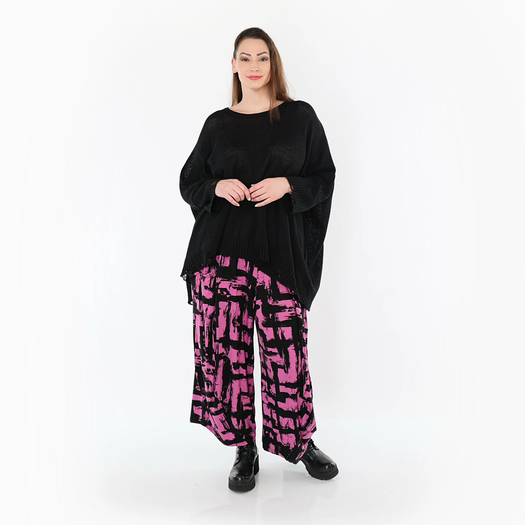  Ballonhose von AKH Fashion aus Viskose, 1519.08069, Fuchsia/Schwarz, Pinselstrich, Schick