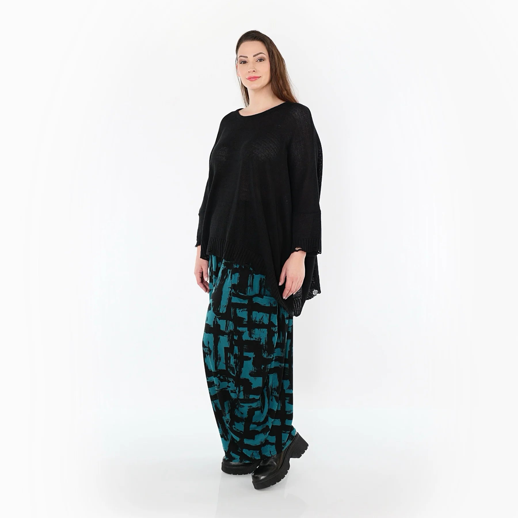  Ballonhose von AKH Fashion aus Viskose, 1519.08069, Petrol/Schwarz, Pinselstrich, Schick