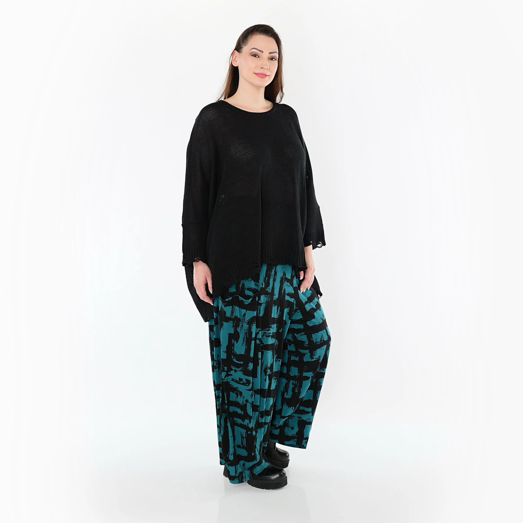  Ballonhose von AKH Fashion aus Viskose, 1519.08069, Petrol/Schwarz, Pinselstrich, Schick