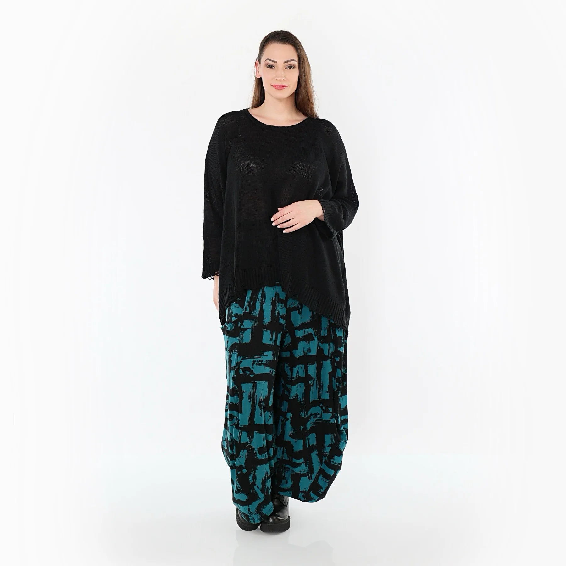  Ballonhose von AKH Fashion aus Viskose, 1519.08069, Petrol/Schwarz, Pinselstrich, Schick