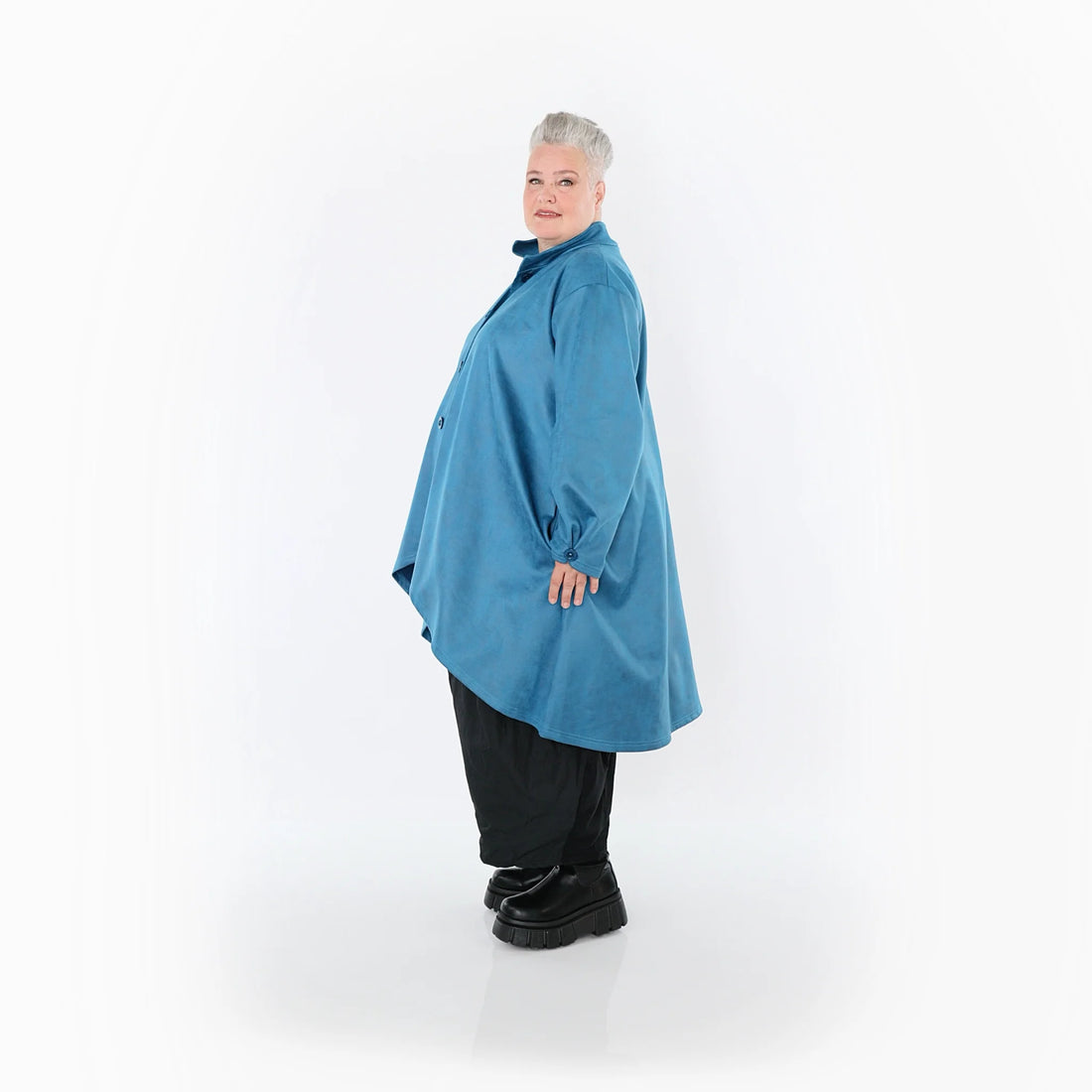  AKH Fashion Jacke in Vokuhila-Form, aus Polyester, 1520.07119, Petrol, Ausgefallen, Schick