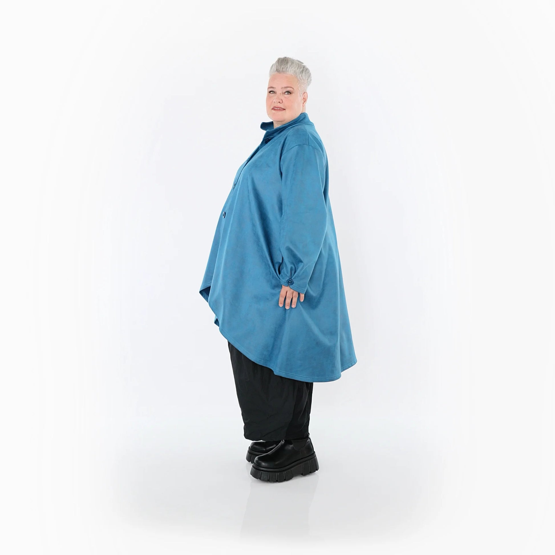  AKH Fashion Jacke in Vokuhila-Form, aus Polyester, 1520.07119, Petrol, Ausgefallen, Schick