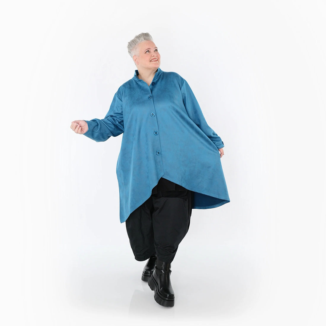  AKH Fashion Jacke in Vokuhila-Form, aus Polyester, 1520.07119, Petrol, Ausgefallen, Schick
