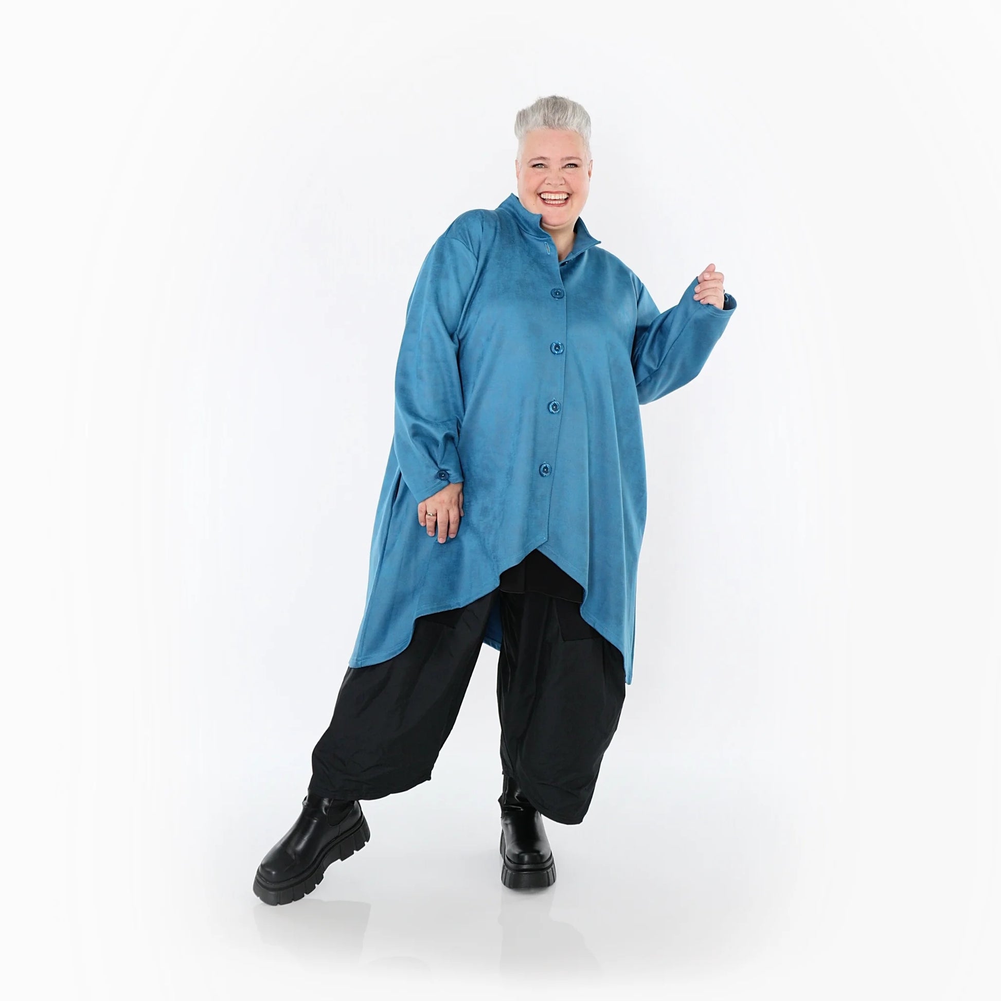  AKH Fashion Jacke in Vokuhila-Form, aus Polyester, 1520.07119, Petrol, Ausgefallen, Schick