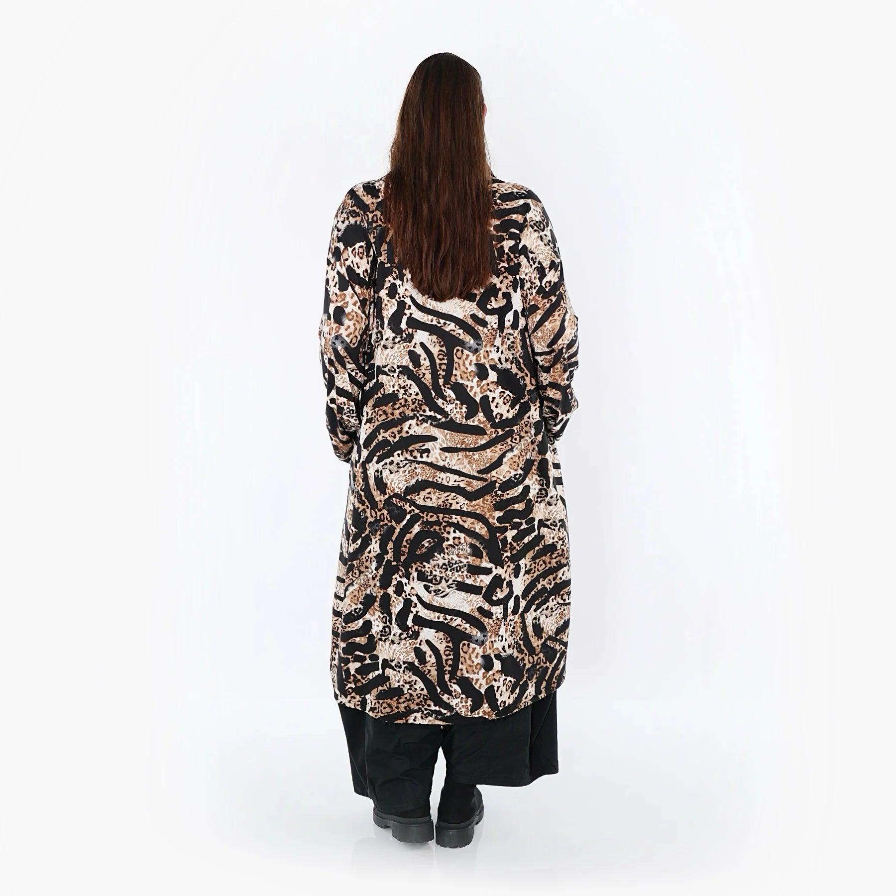  AKH Fashion Longbluse in gerader Form, aus Materialmix, 1521.07131, Schwarz/Cognac/Weiß