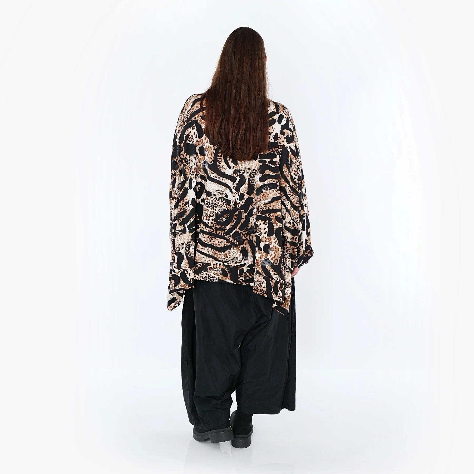  A-Form Bluse von AKH Fashion aus Materialmix, 1521.07132, Schwarz/Cognac/Weiß, Leopard