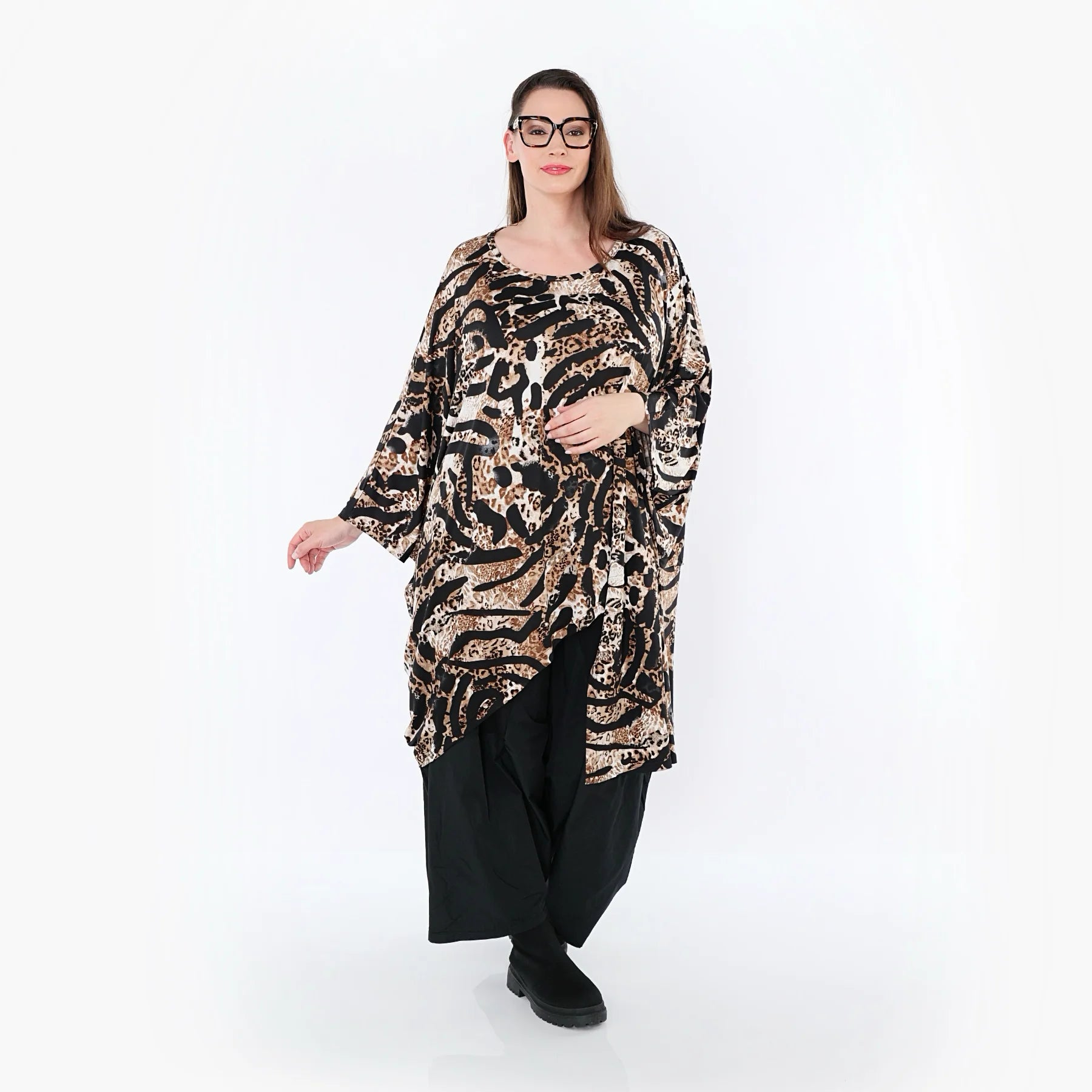  AKH Fashion Bigshirt in asymmetrischer Form, aus Materialmix, 1521.07133, Schick