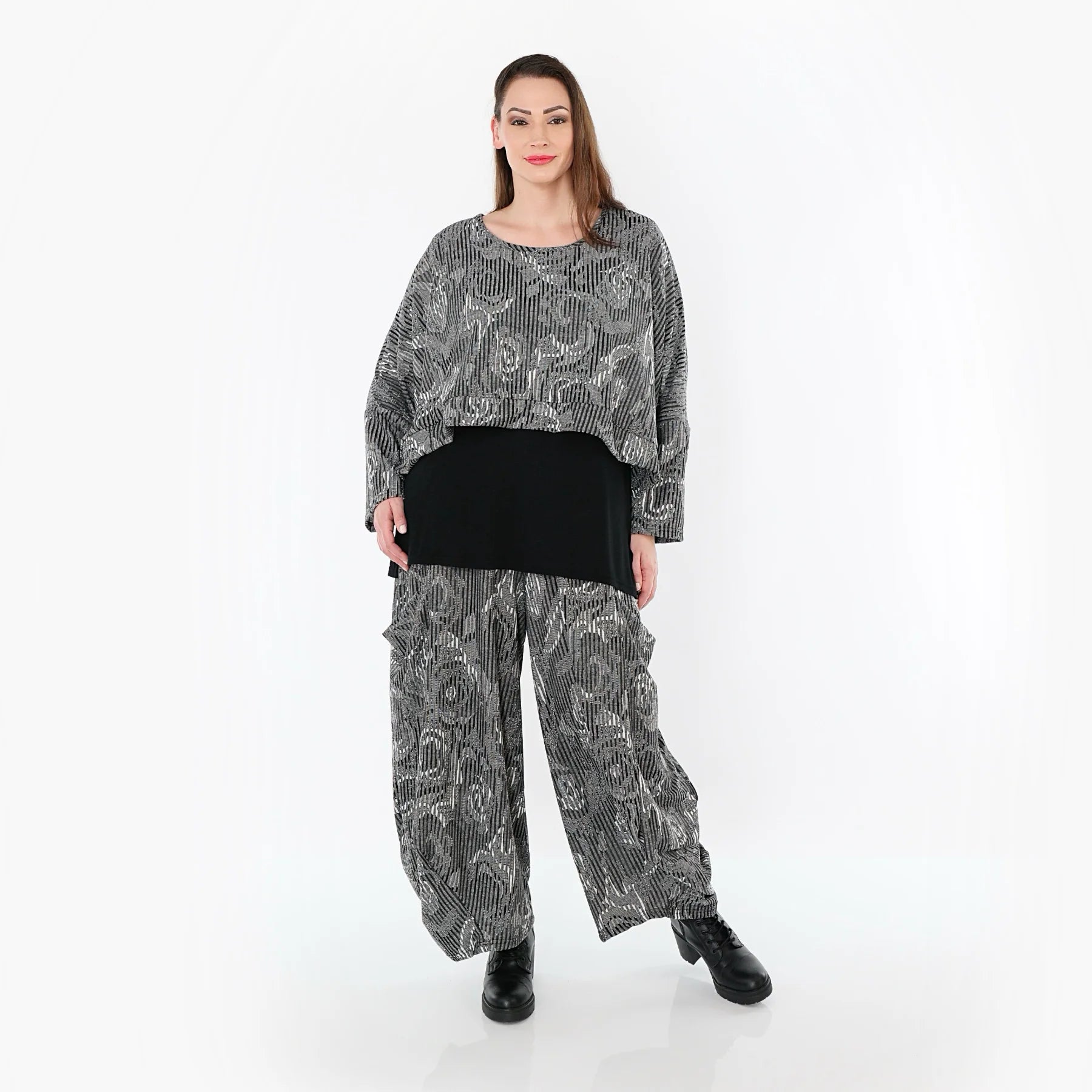  Ballonhose von AKH Fashion aus Materialmix, 1508069, Grau/Schwarz/Weiß, Vichy-Streifen