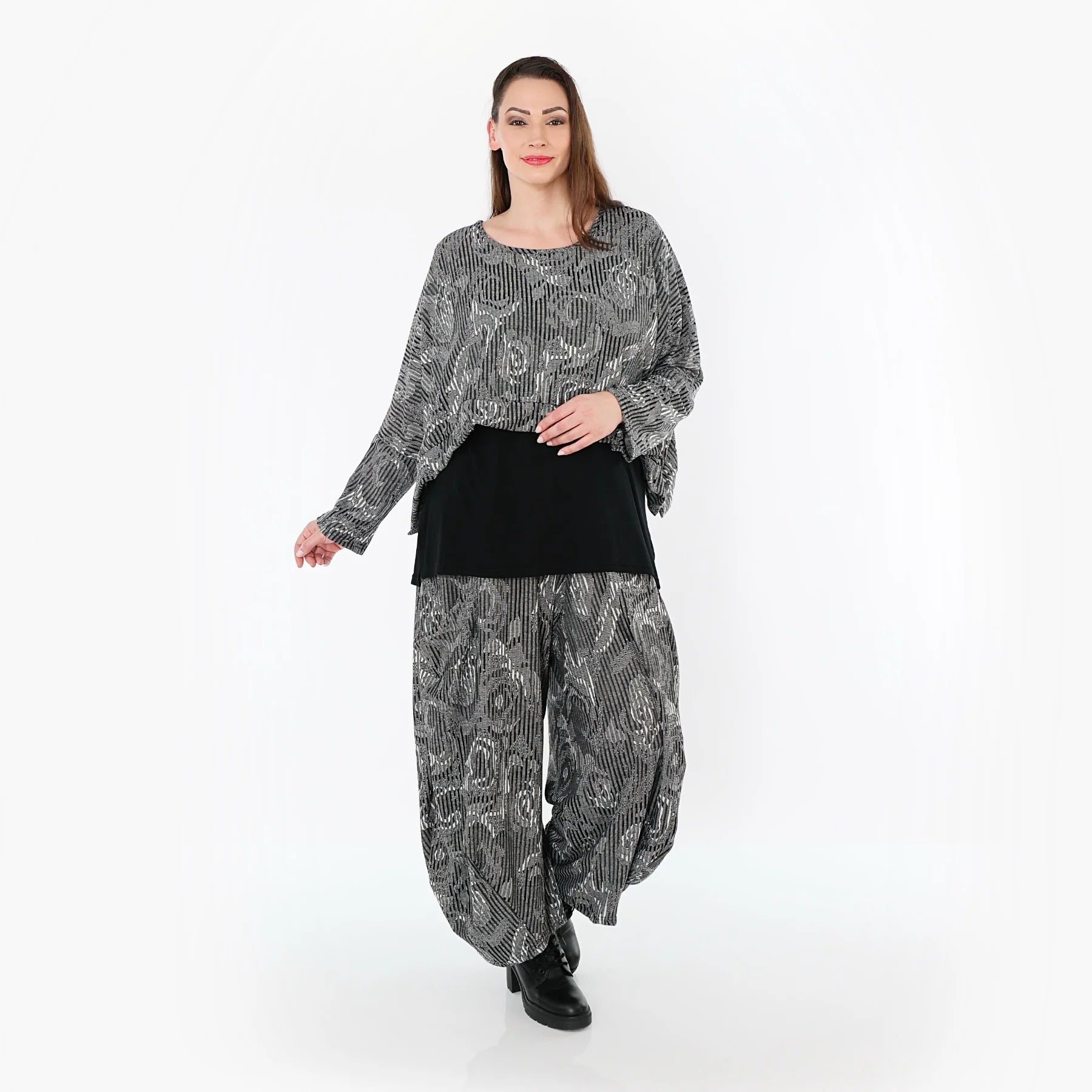  Ballonhose von AKH Fashion aus Materialmix, 1508069, Grau/Schwarz/Weiß, Vichy-Streifen