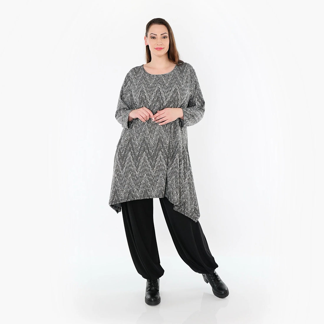  A-Form Shirt von AKH Fashion aus Materialmix, 1526.00521, Grau/Schwarz/Weiß, Schick