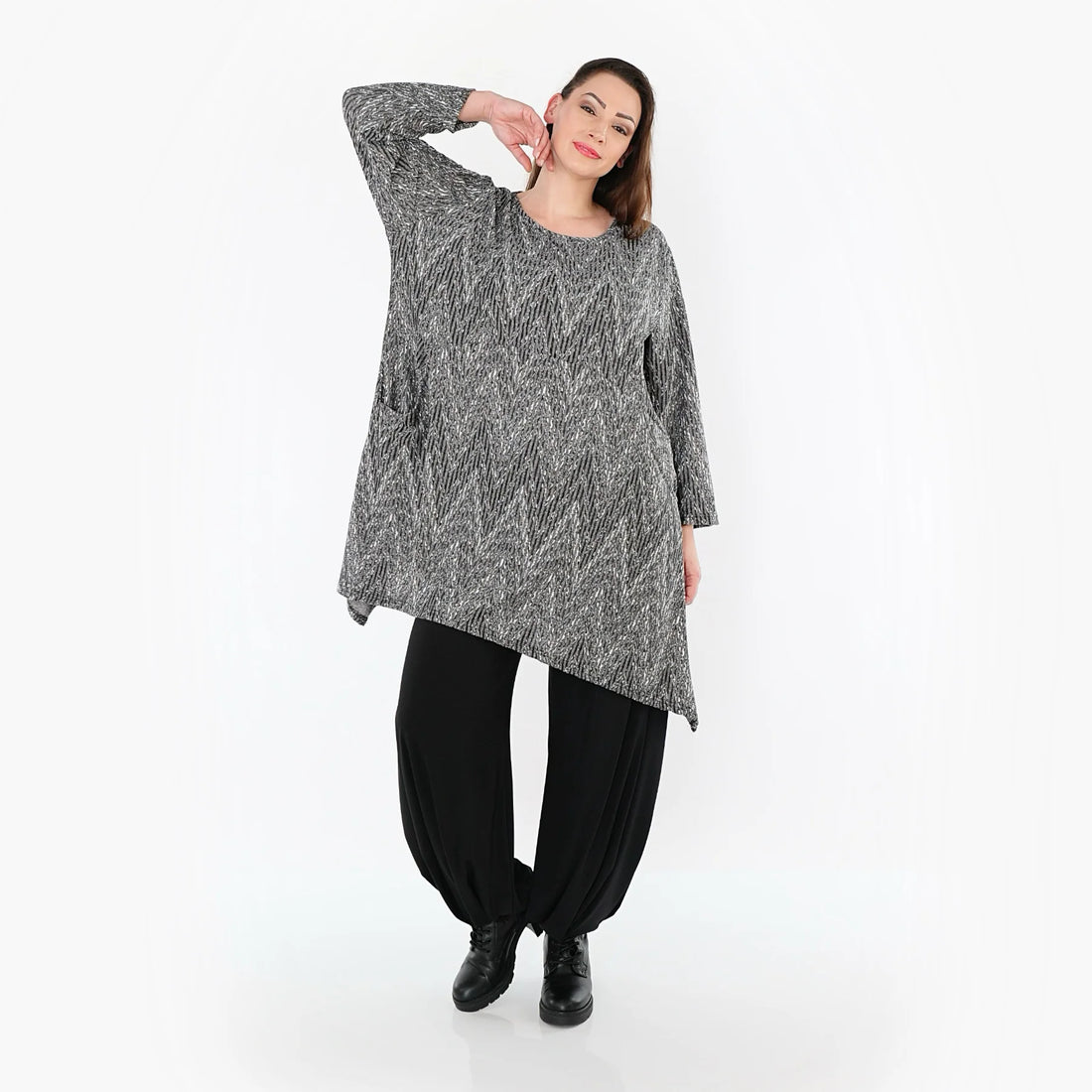  A-Form Shirt von AKH Fashion aus Materialmix, 1526.00521, Grau/Schwarz/Weiß, Schick