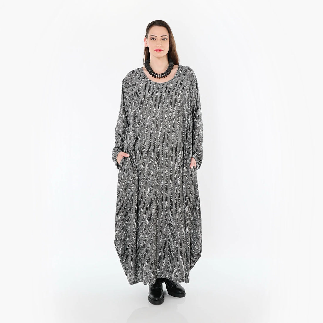  Ballonkleid von AKH Fashion aus Materialmix, 1526.01926, Grau/Schwarz/Weiß, Schick