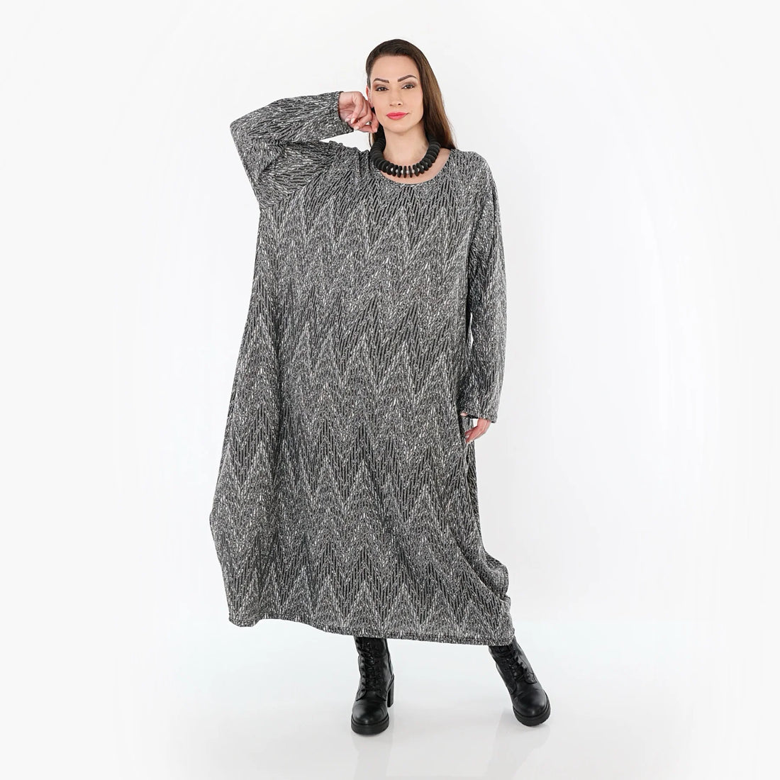  Ballonkleid von AKH Fashion aus Materialmix, 1526.01926, Grau/Schwarz/Weiß, Schick