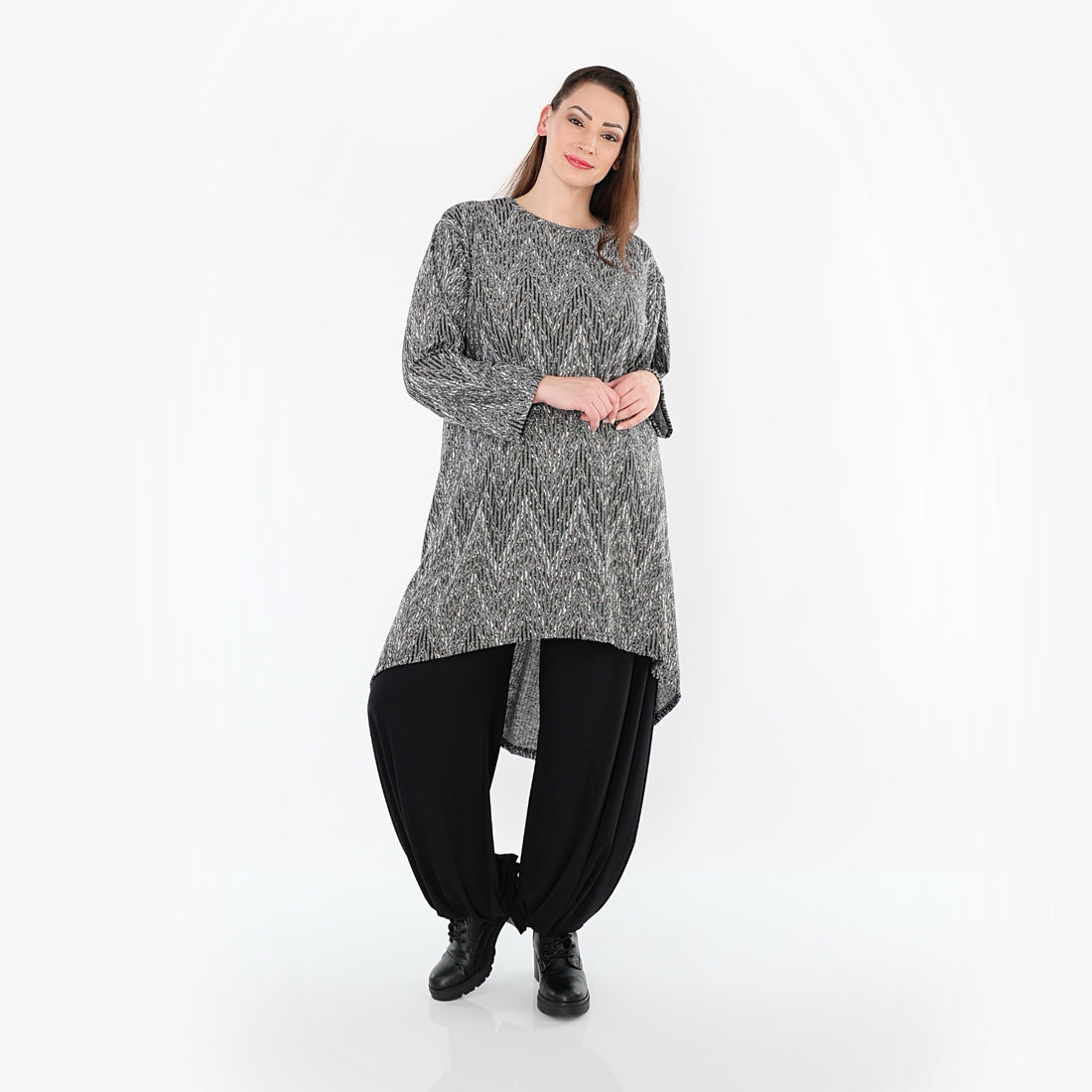  A-Form Shirt von AKH Fashion aus Materialmix, 1526.04656, Grau/Schwarz/Weiß, Schick