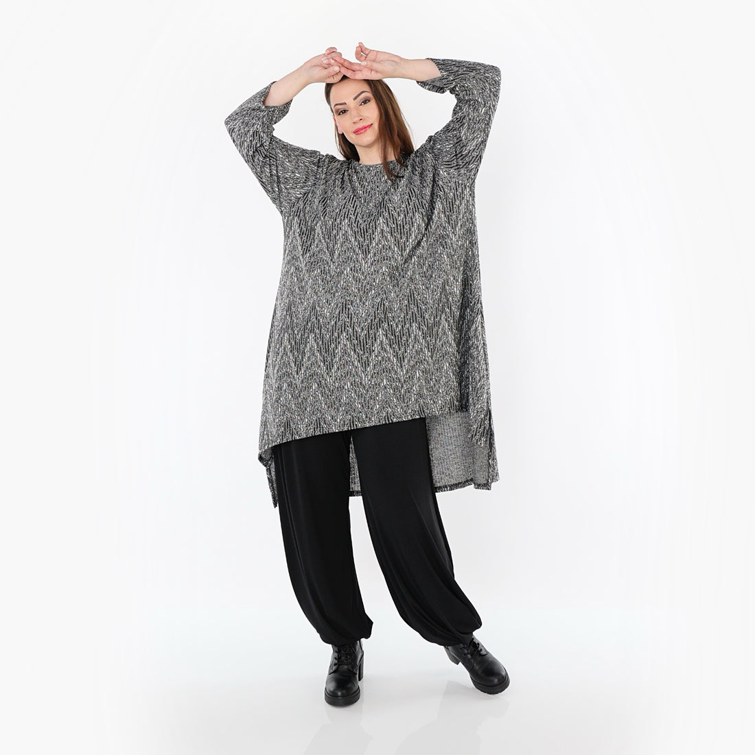  A-Form Shirt von AKH Fashion aus Materialmix, 1526.04656, Grau/Schwarz/Weiß, Schick