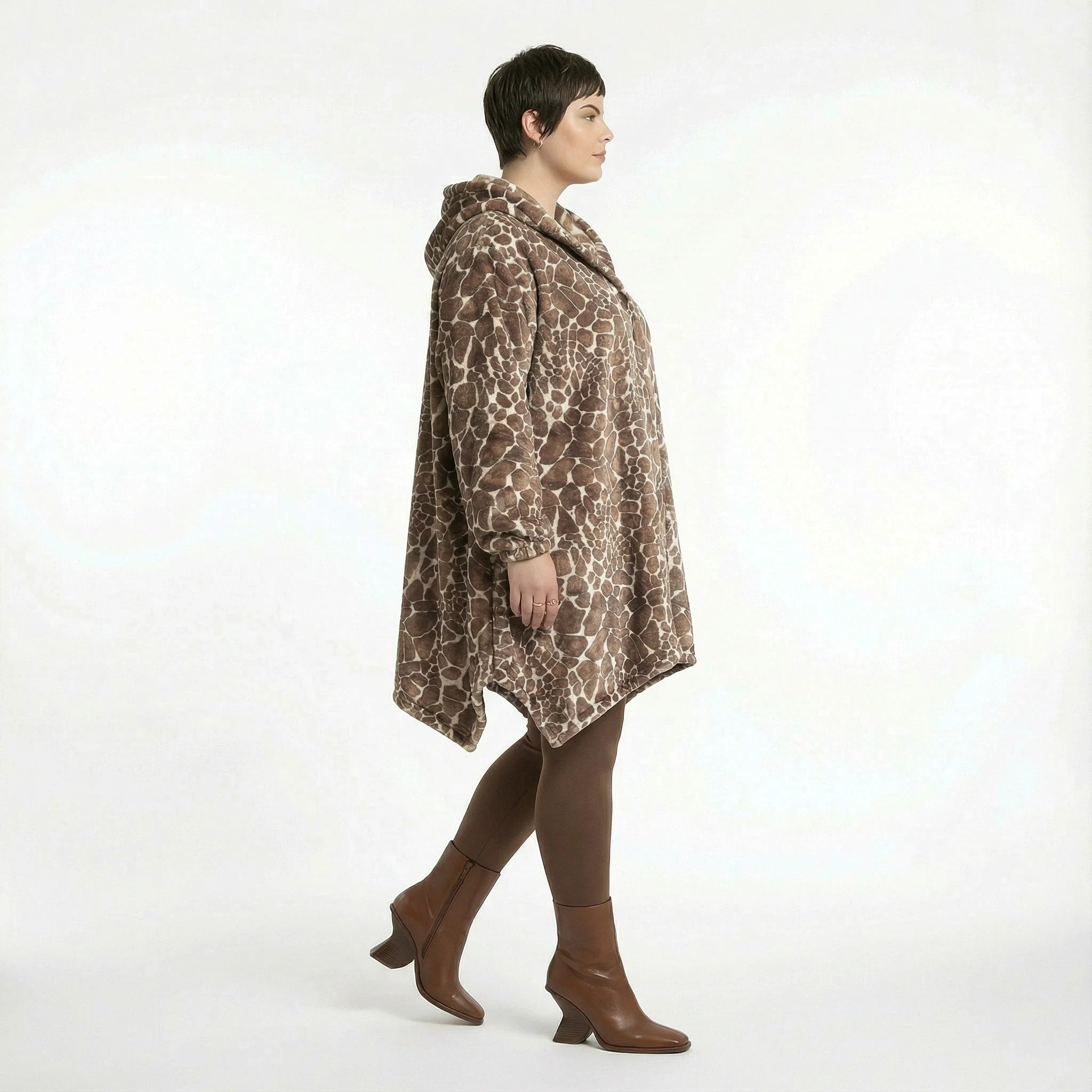  A-Form Jacke von AKH Fashion aus Polyester, 1528.02030, Braun/Ecru, Leopard, Ausgefallen