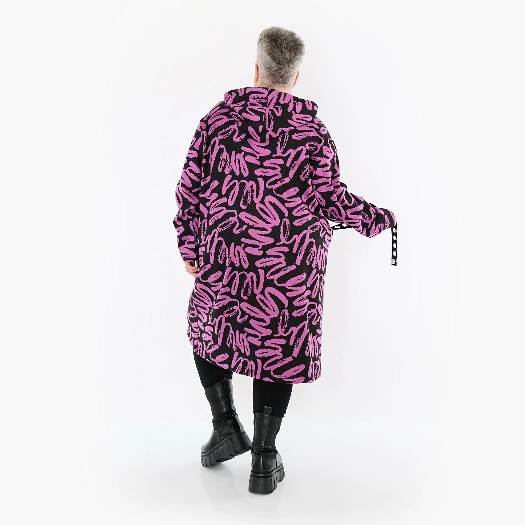  A-Form Kleid von AKH Fashion aus Materialmix, 1529.06989, Schwarz/Fuchsia, Kringel, Schick