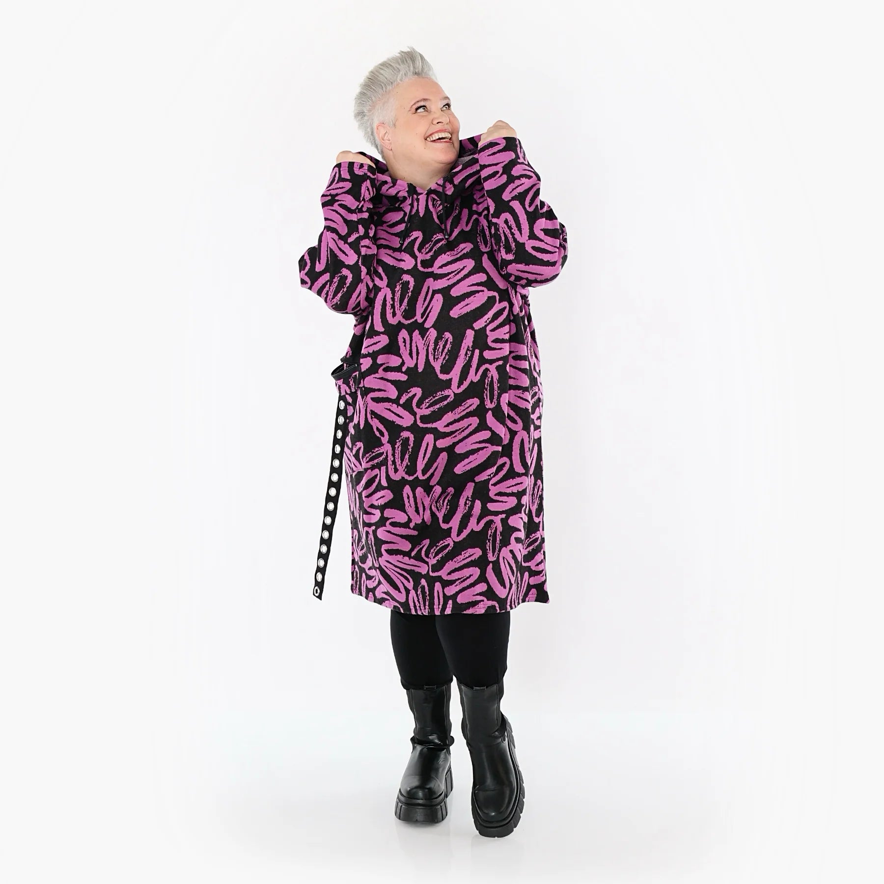  A-Form Kleid von AKH Fashion aus Materialmix, 1529.06989, Schwarz/Fuchsia, Kringel, Schick