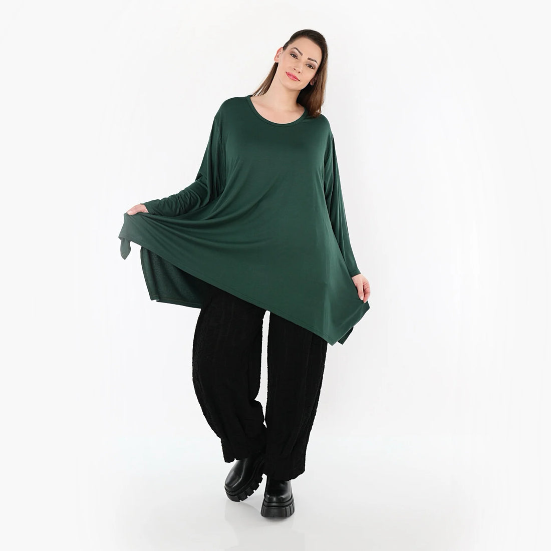  A-Form Bigshirt von AKH Fashion aus Viskose, 1531.01019, Tannengrün, Ausgefallen, Zeitlos