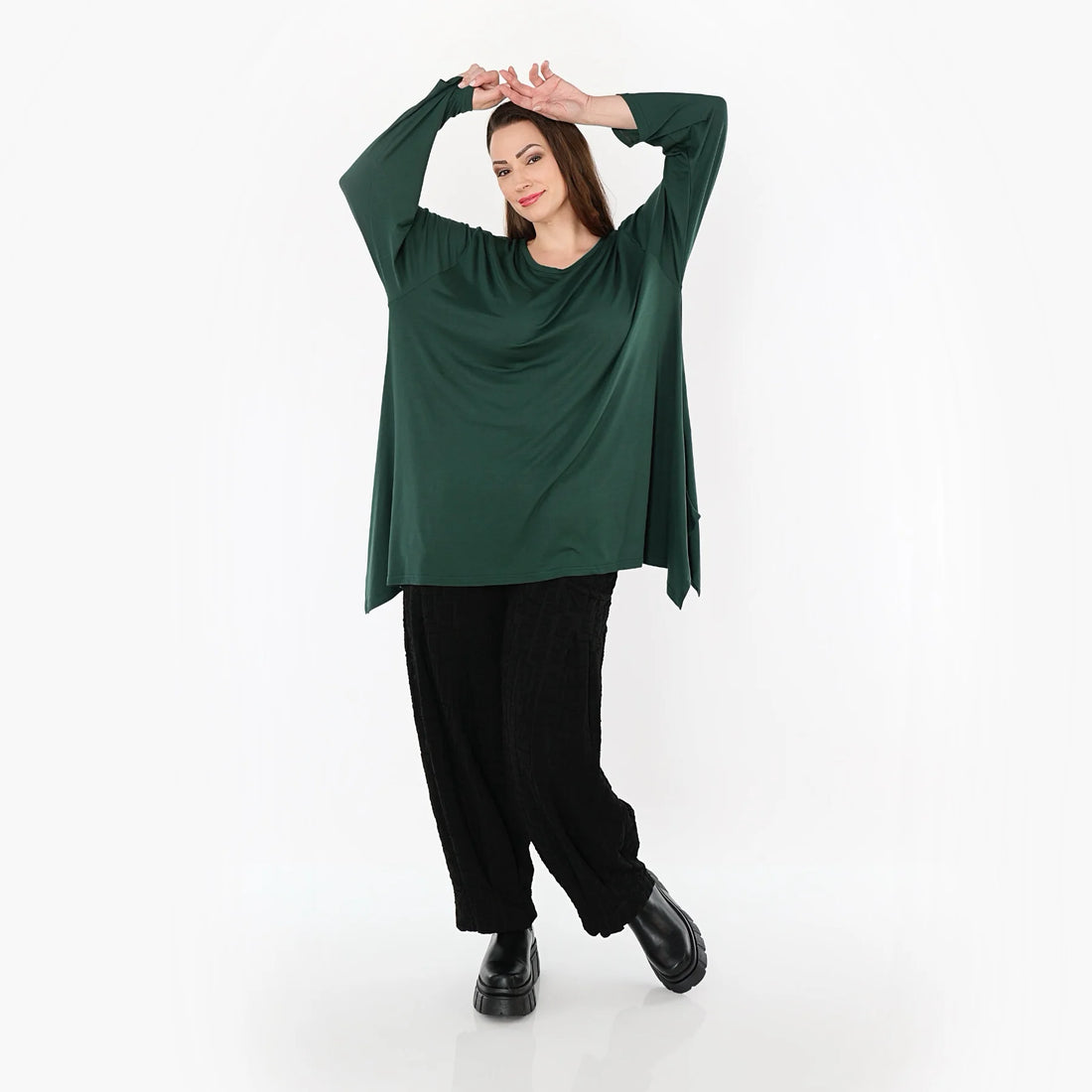  A-Form Bigshirt von AKH Fashion aus Viskose, 1531.01019, Tannengrün, Ausgefallen, Zeitlos