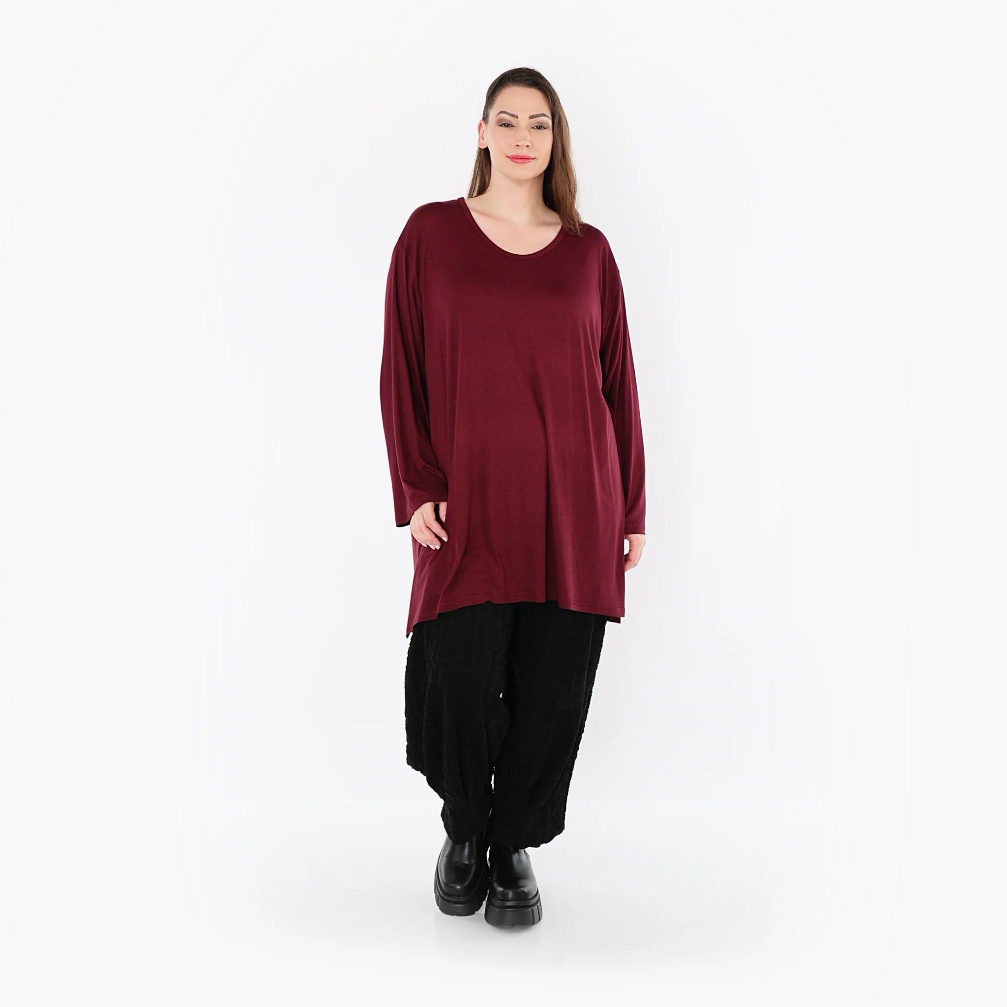  AKH Fashion Bigshirt in gerader Form, aus Viskose, 1531.07054, Burgundy, Ausgefallen, Zeitlos