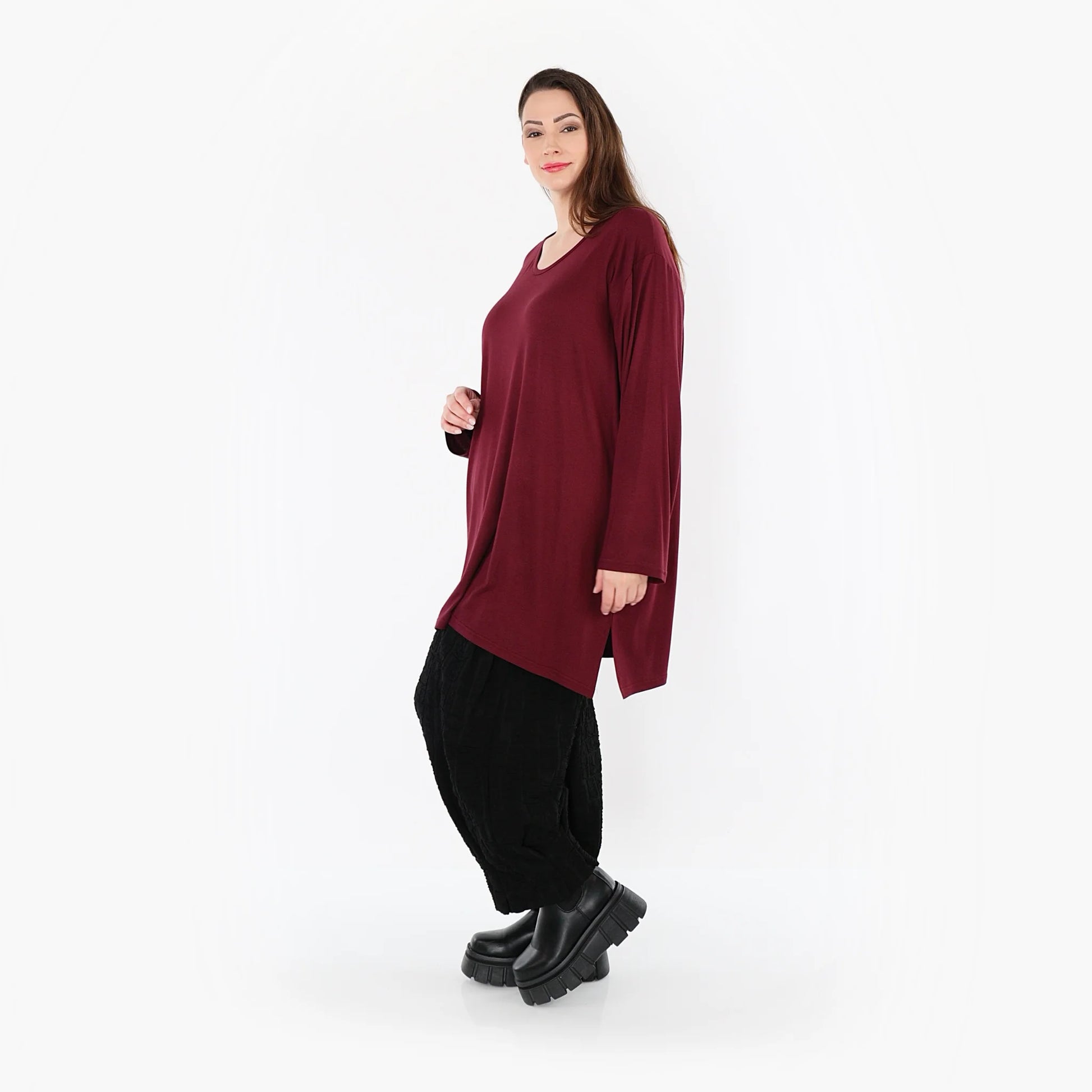  AKH Fashion Bigshirt in gerader Form, aus Viskose, 1531.07054, Burgundy, Ausgefallen, Zeitlos