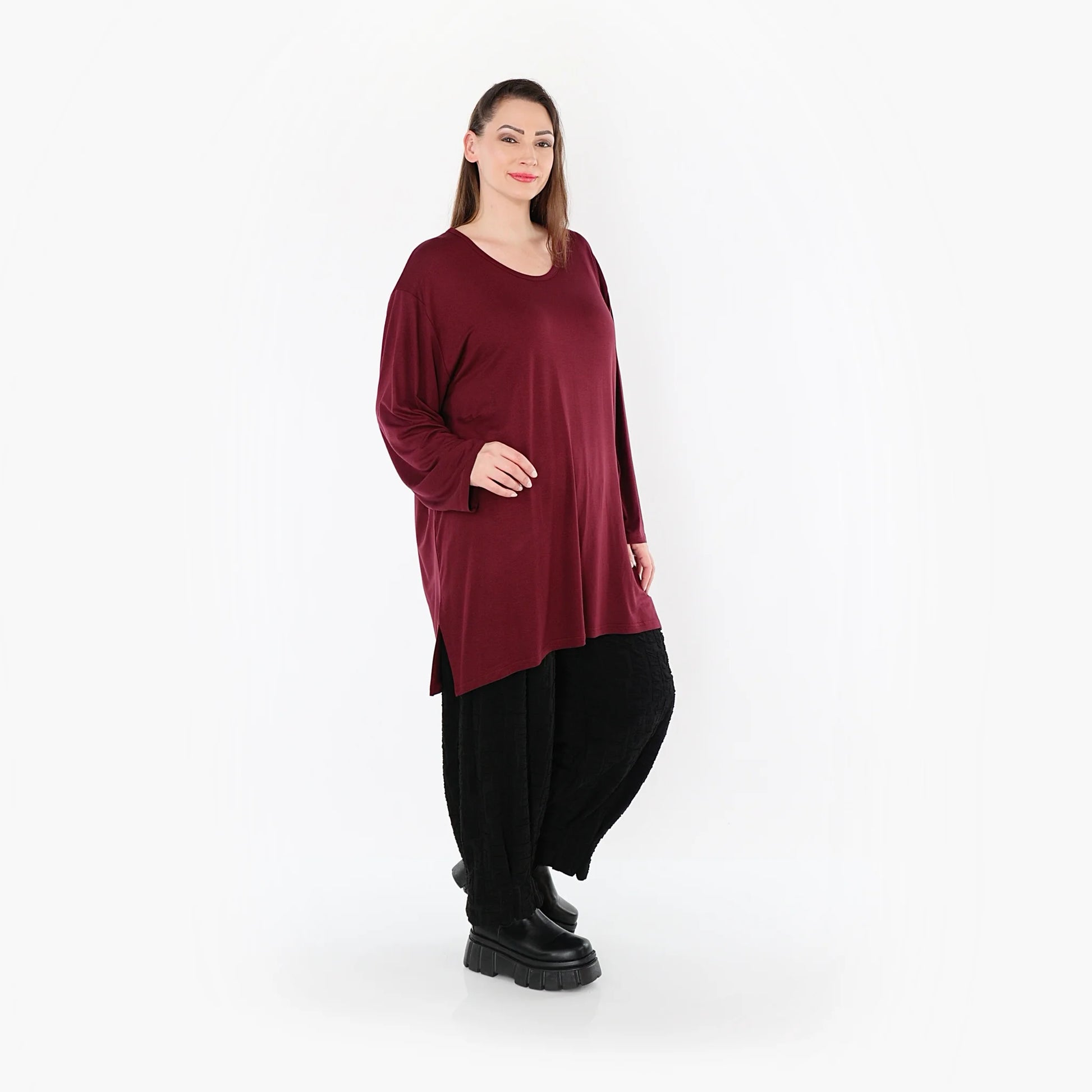  AKH Fashion Bigshirt in gerader Form, aus Viskose, 1531.07054, Burgundy, Ausgefallen, Zeitlos