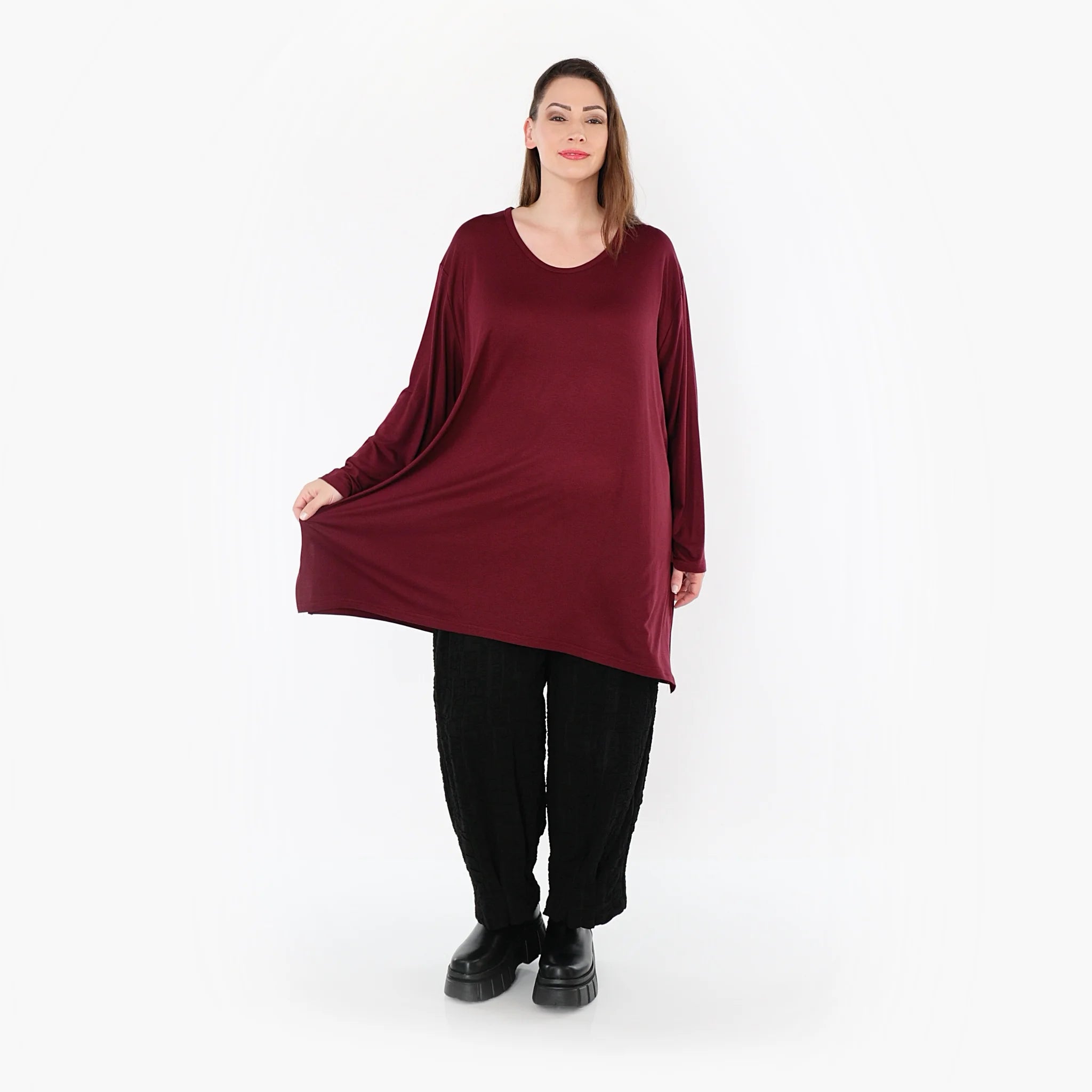  AKH Fashion Bigshirt in gerader Form, aus Viskose, 1531.07054, Burgundy, Ausgefallen, Zeitlos