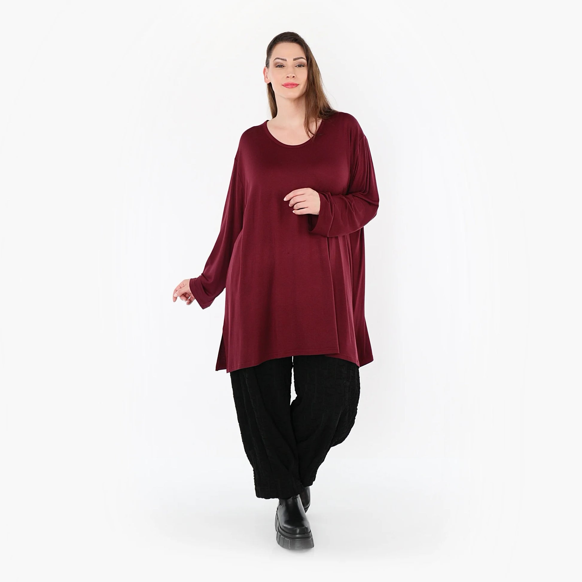  AKH Fashion Bigshirt in gerader Form, aus Viskose, 1531.07054, Burgundy, Ausgefallen, Zeitlos