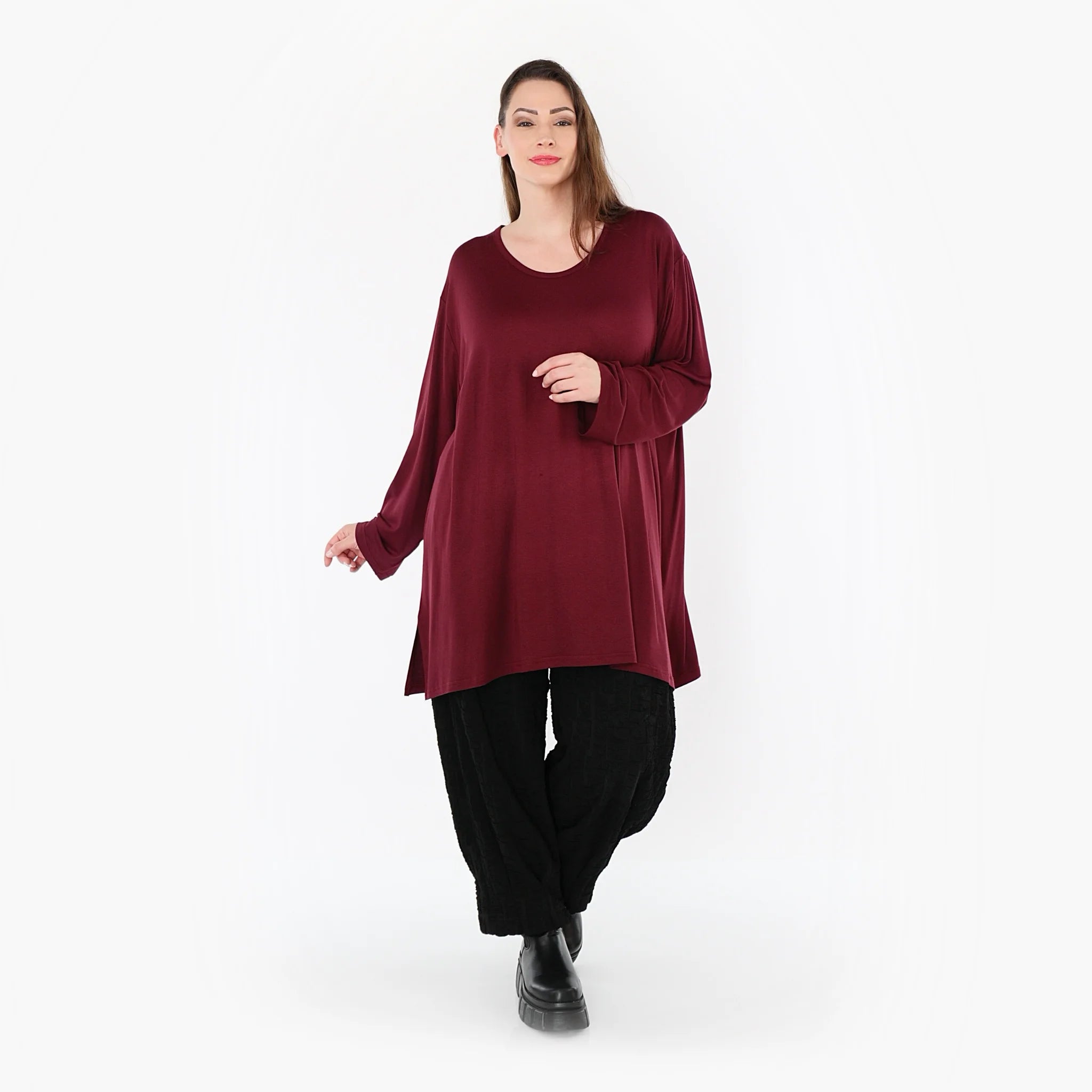  AKH Fashion Bigshirt in gerader Form, aus Viskose, 1531.07054, Burgundy, Ausgefallen, Zeitlos