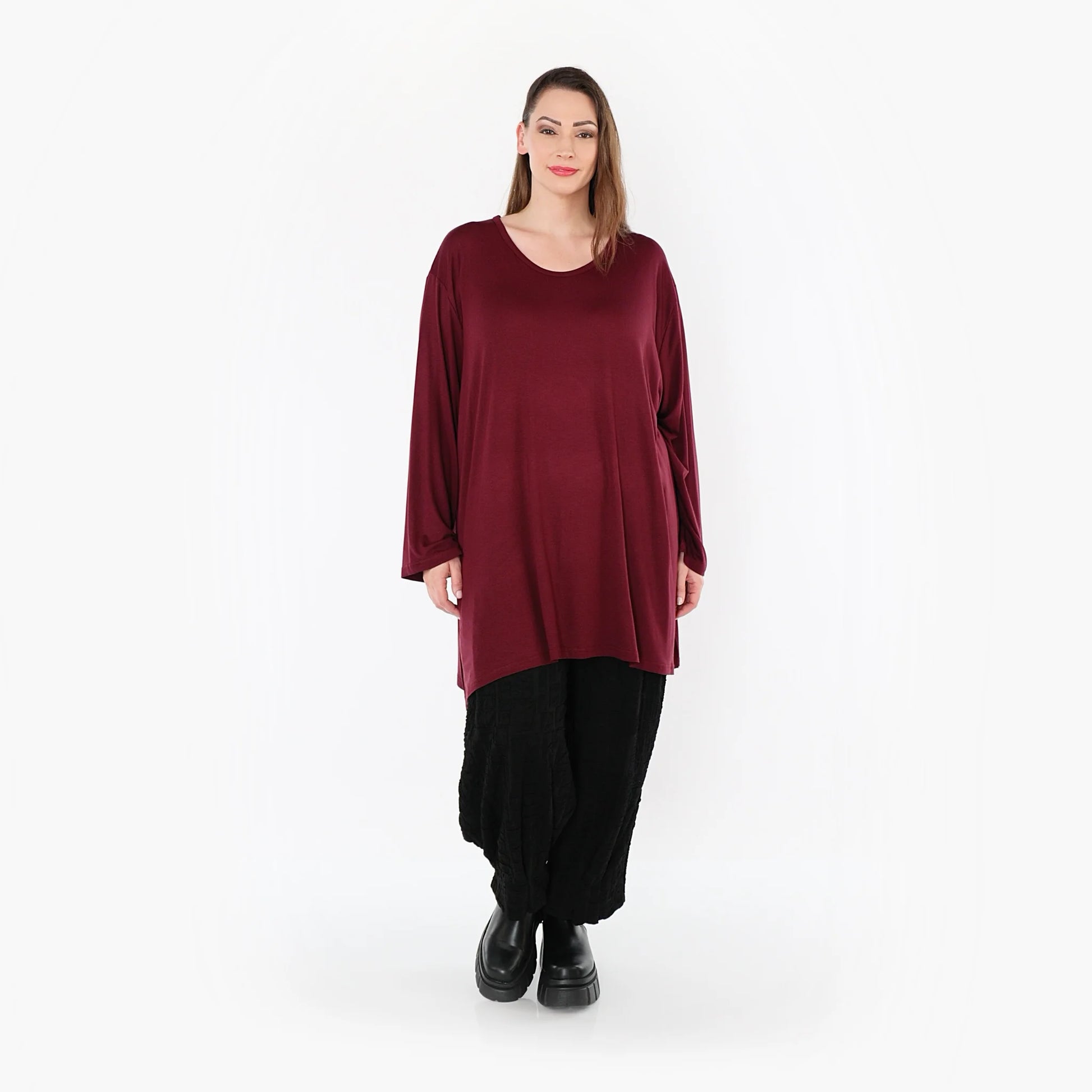  AKH Fashion Bigshirt in gerader Form, aus Viskose, 1531.07054, Burgundy, Ausgefallen, Zeitlos